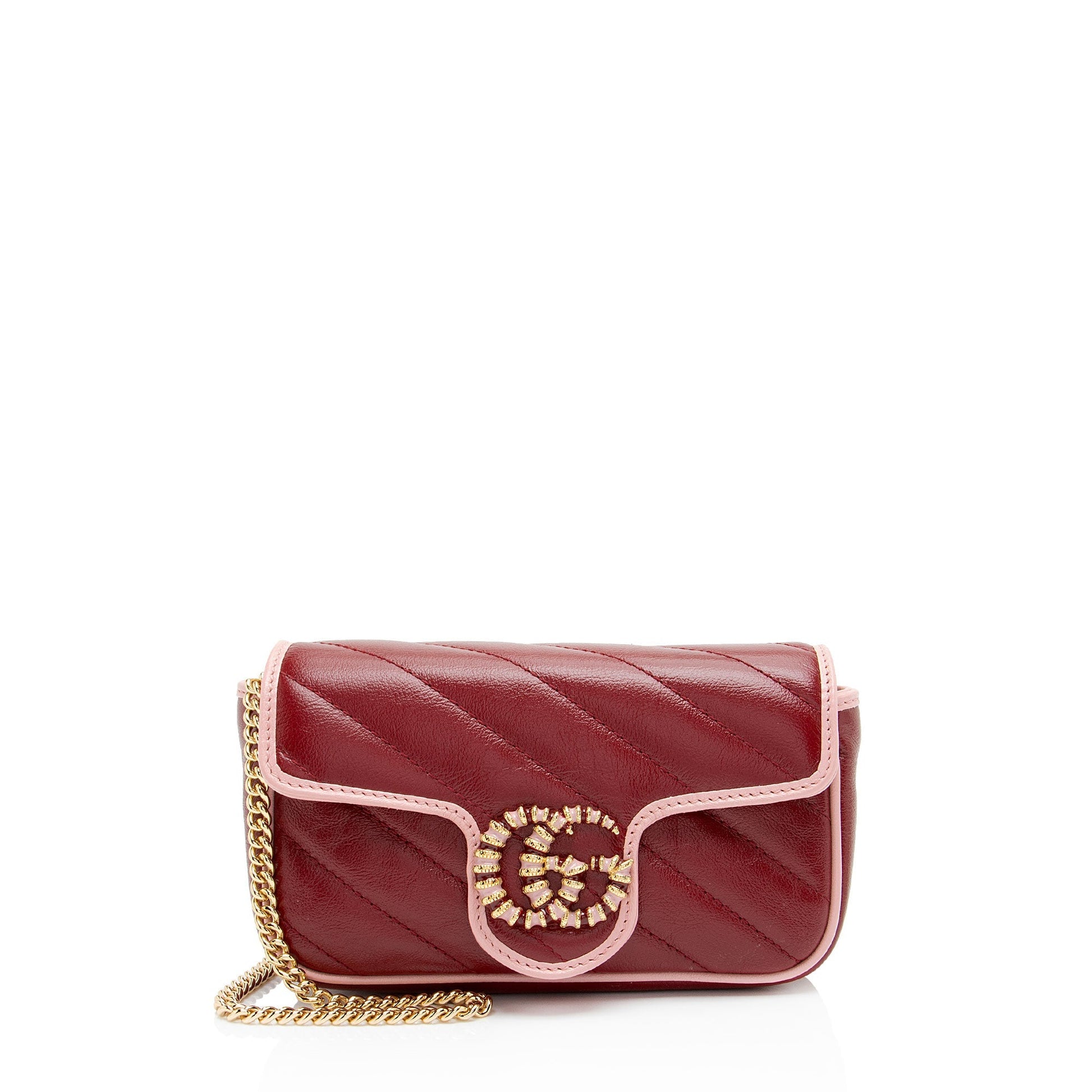 Gucci Torchon GG Marmont Super Flap Matelasse Leather Red Pink Crossbody Bag