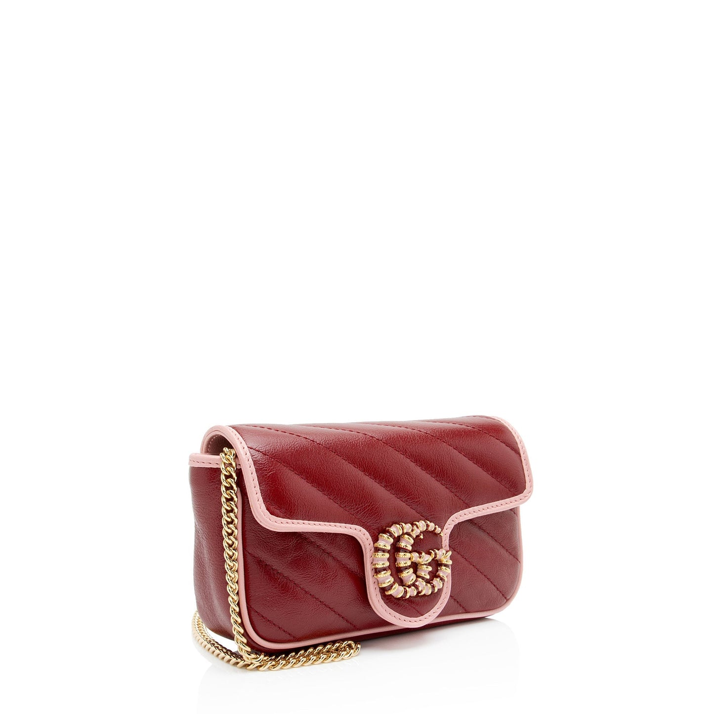 Gucci Torchon GG Marmont Super Flap Matelasse Leather Red Pink Crossbody Bag