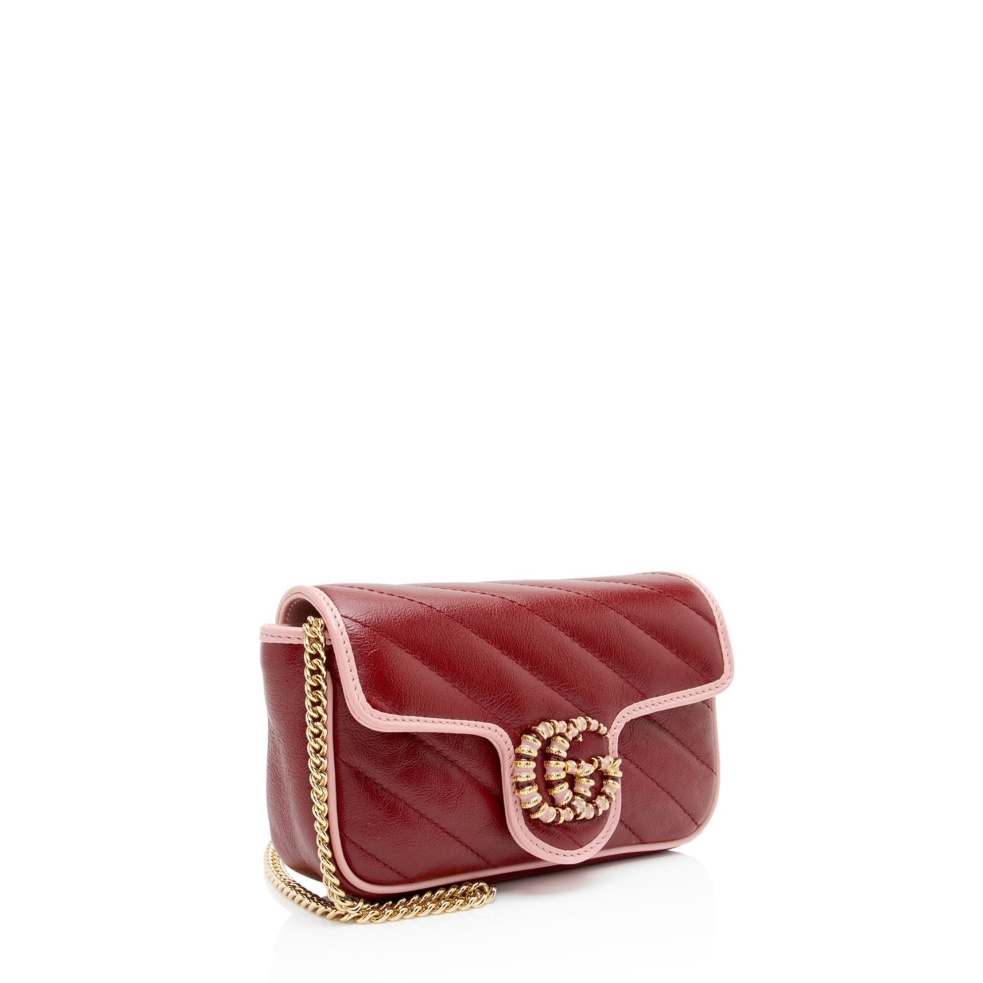 Gucci Torchon GG Marmont Super Flap Matelasse Leather Red Pink Crossbody Bag
