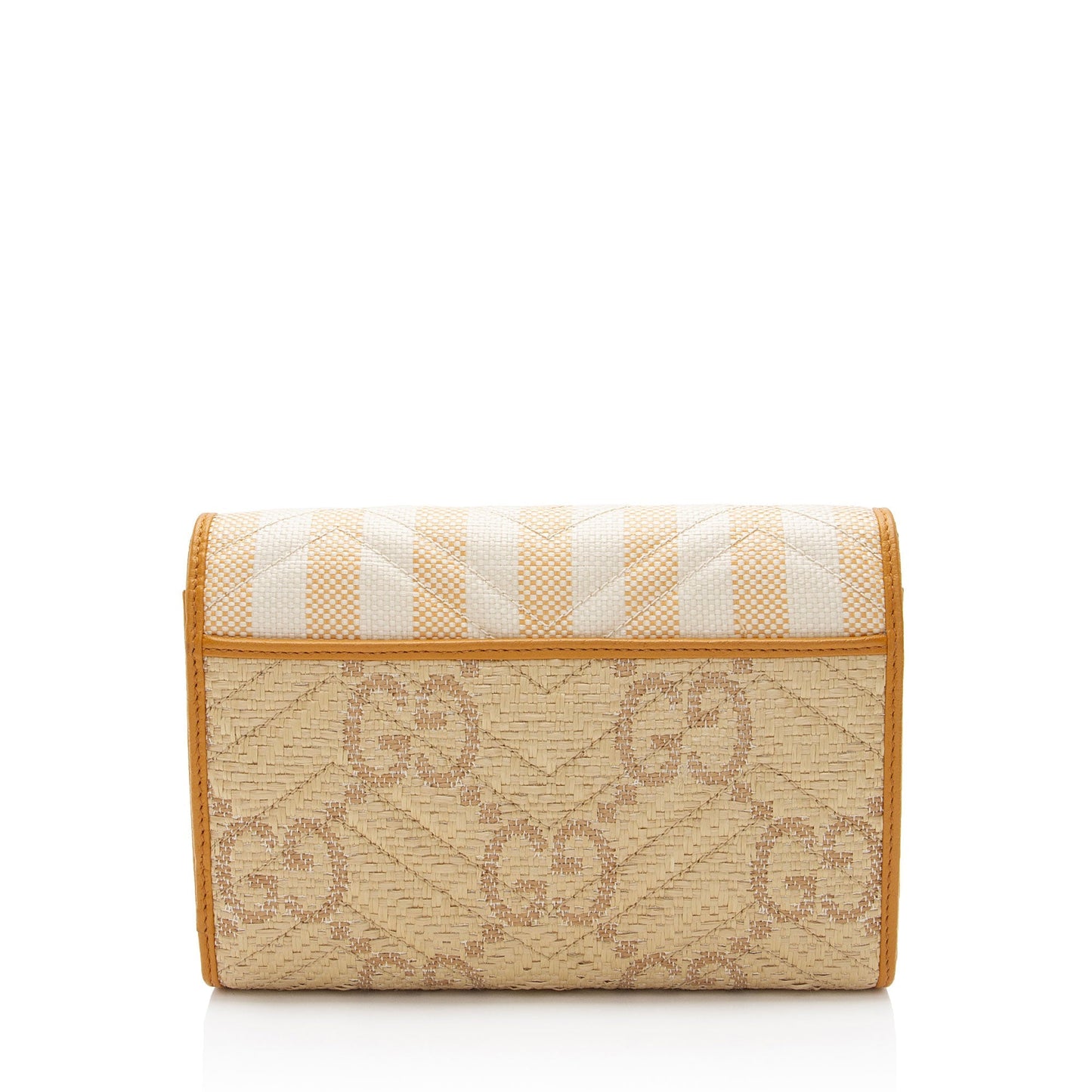 Gucci GG Marmont Wallet on Chain Matelasse Leather Raffia Brown Crossbody Bag Shf Wvhz6A