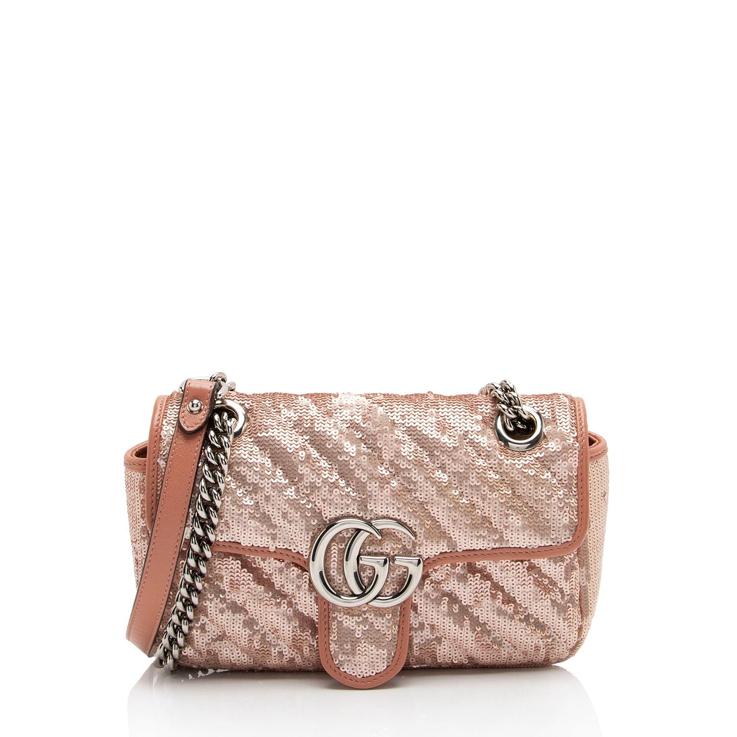 Gucci Sequin GG Marmont Flap Matelasse Leather Pink Mini Crossbody Bag
