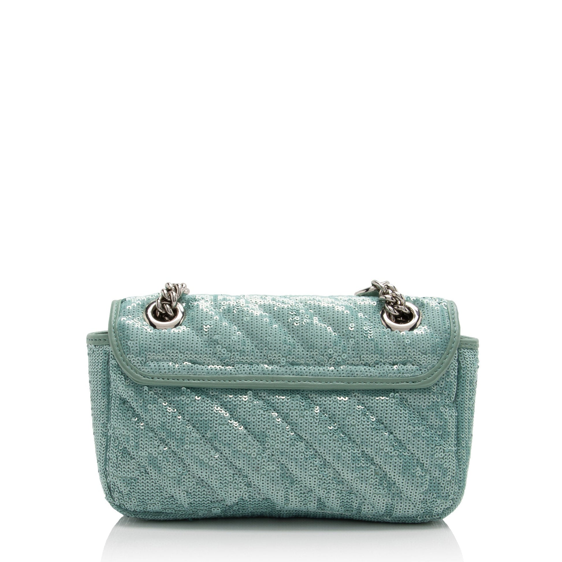 Gucci Sequin GG Marmont Flap SHF-09pAUc Matelasse Leather Green Mini Crossbody Bag