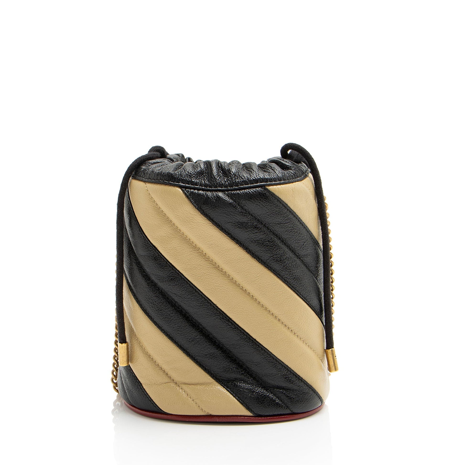 Gucci Striped GG Marmont 2.0 Bucket Matelasse Leather Black Brown Crossbody Bag