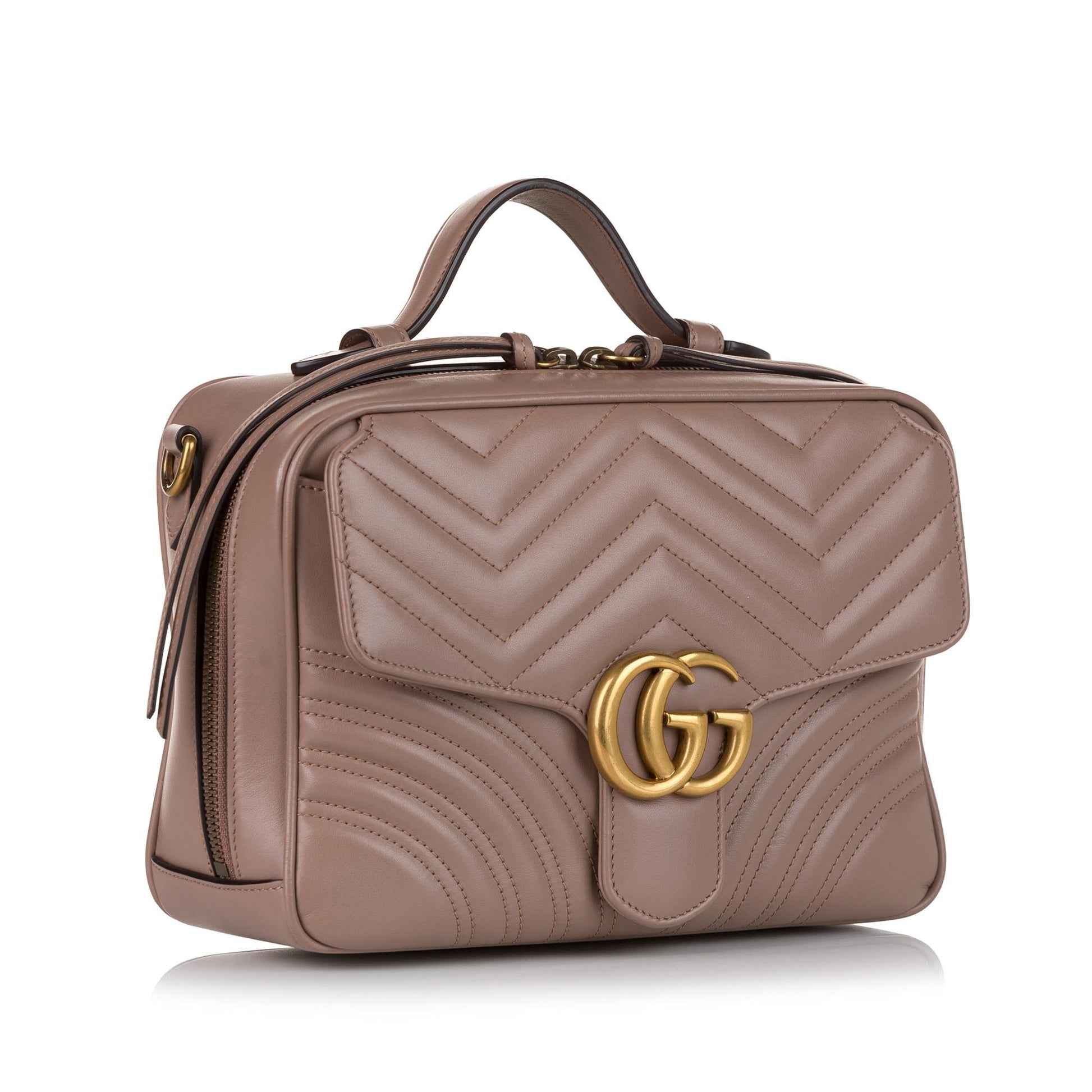 Gucci Sylvie Web GG Marmont SHG Matelasse Calf Brown Small Satchel Bag