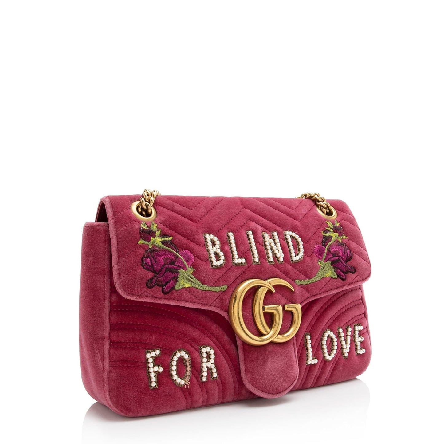 Gucci Velvet Embroidered Blind Love GG Matelasse Leather Pink Medium Crossbody Bag