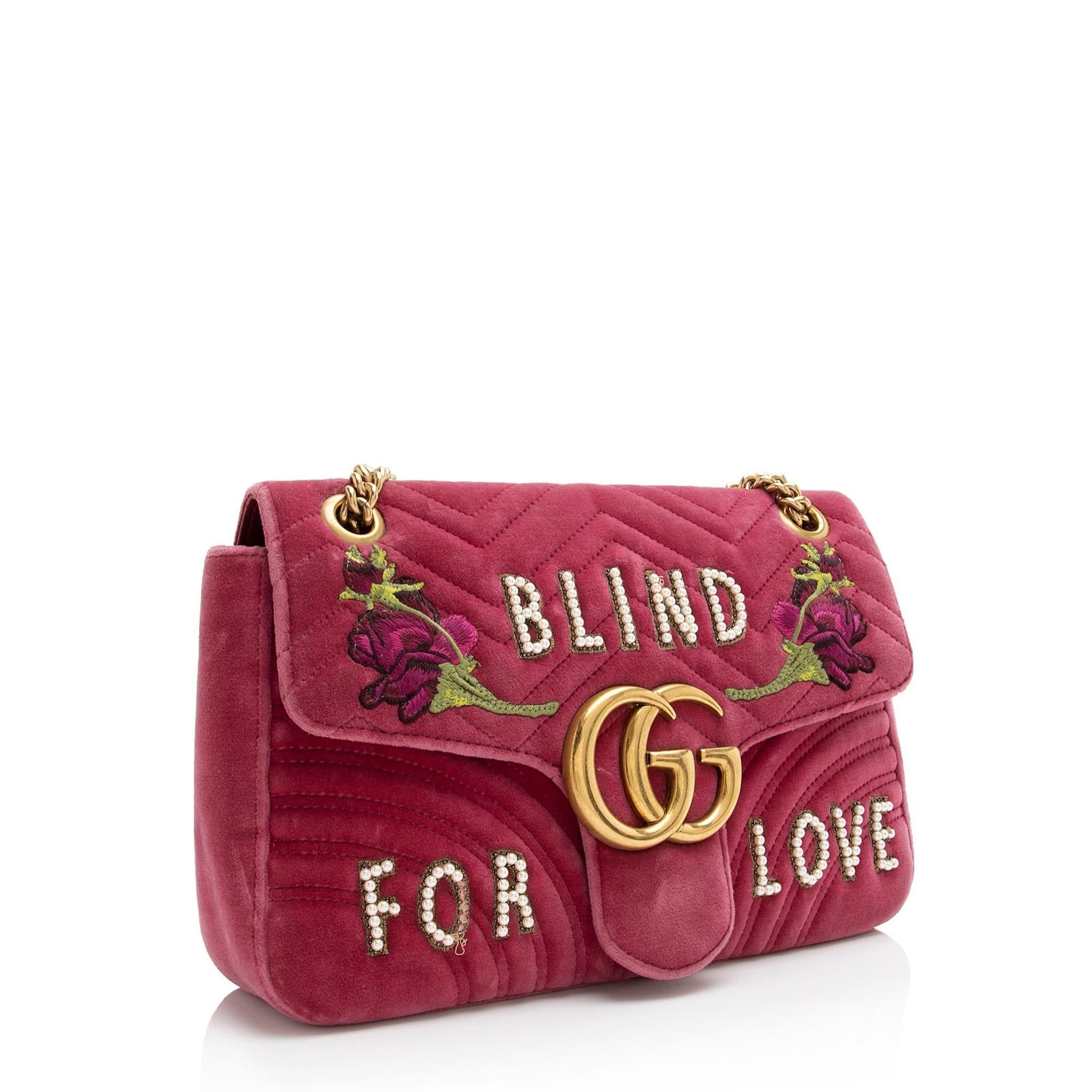 Gucci Velvet Embroidered Blind Love GG Matelasse Leather Pink Medium Crossbody Bag