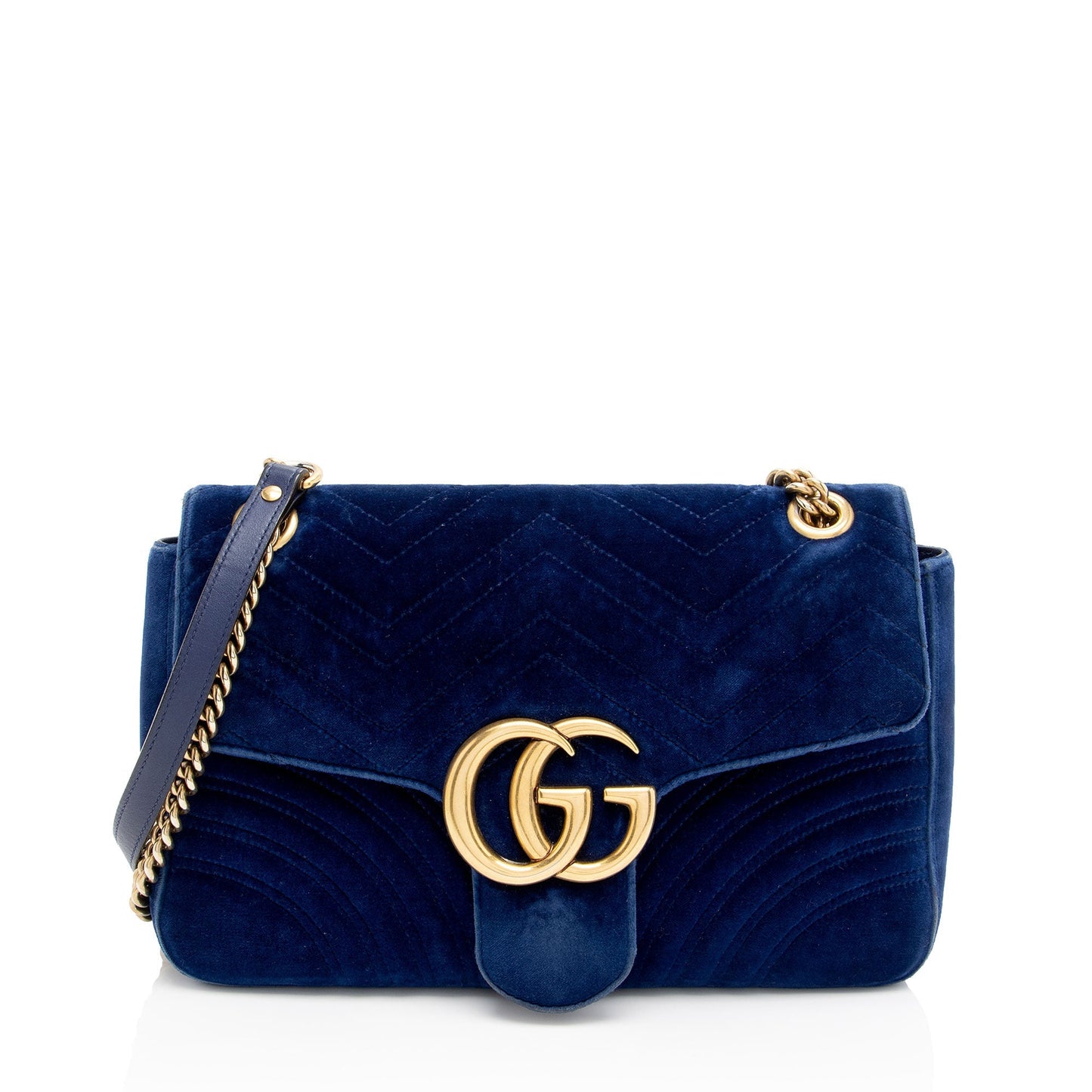 Gucci Velvet GG Marmont Matelasse Leather Blue Medium Crossbody Bag