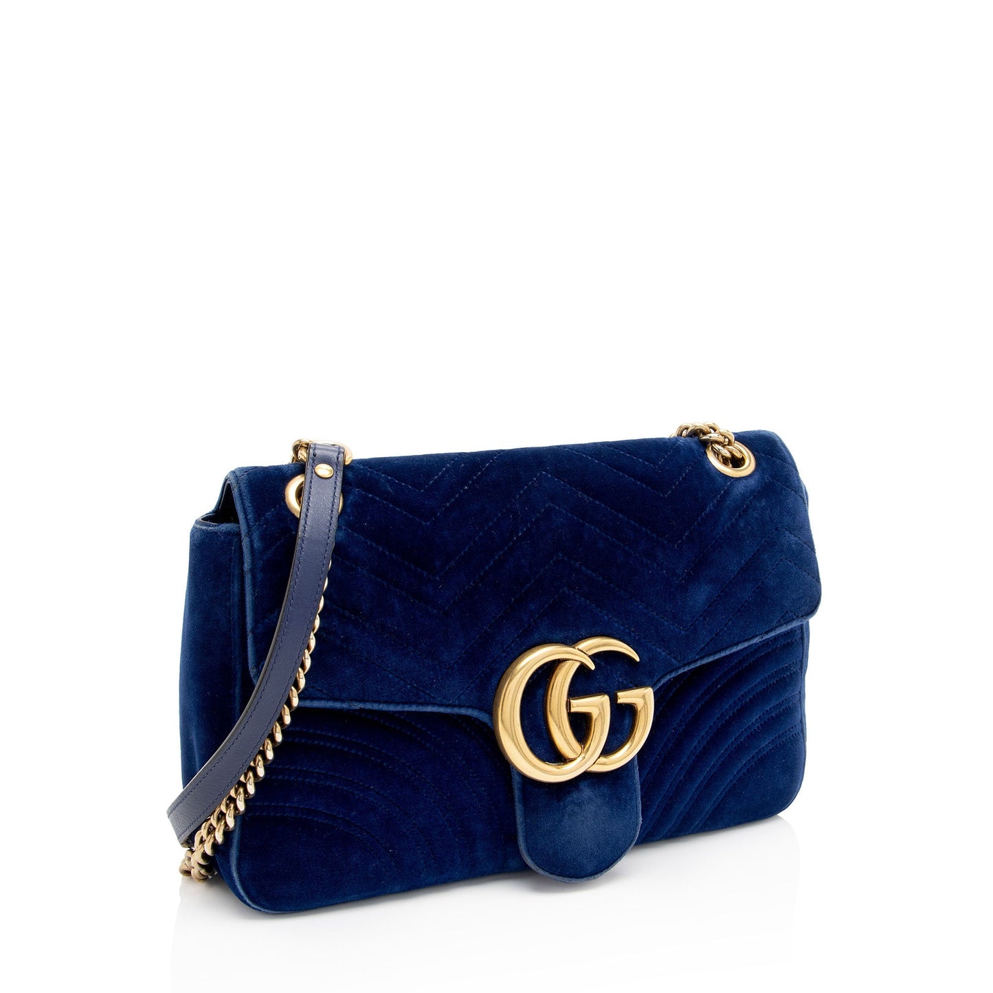 Gucci Velvet GG Marmont Matelasse Leather Blue Medium Crossbody Bag
