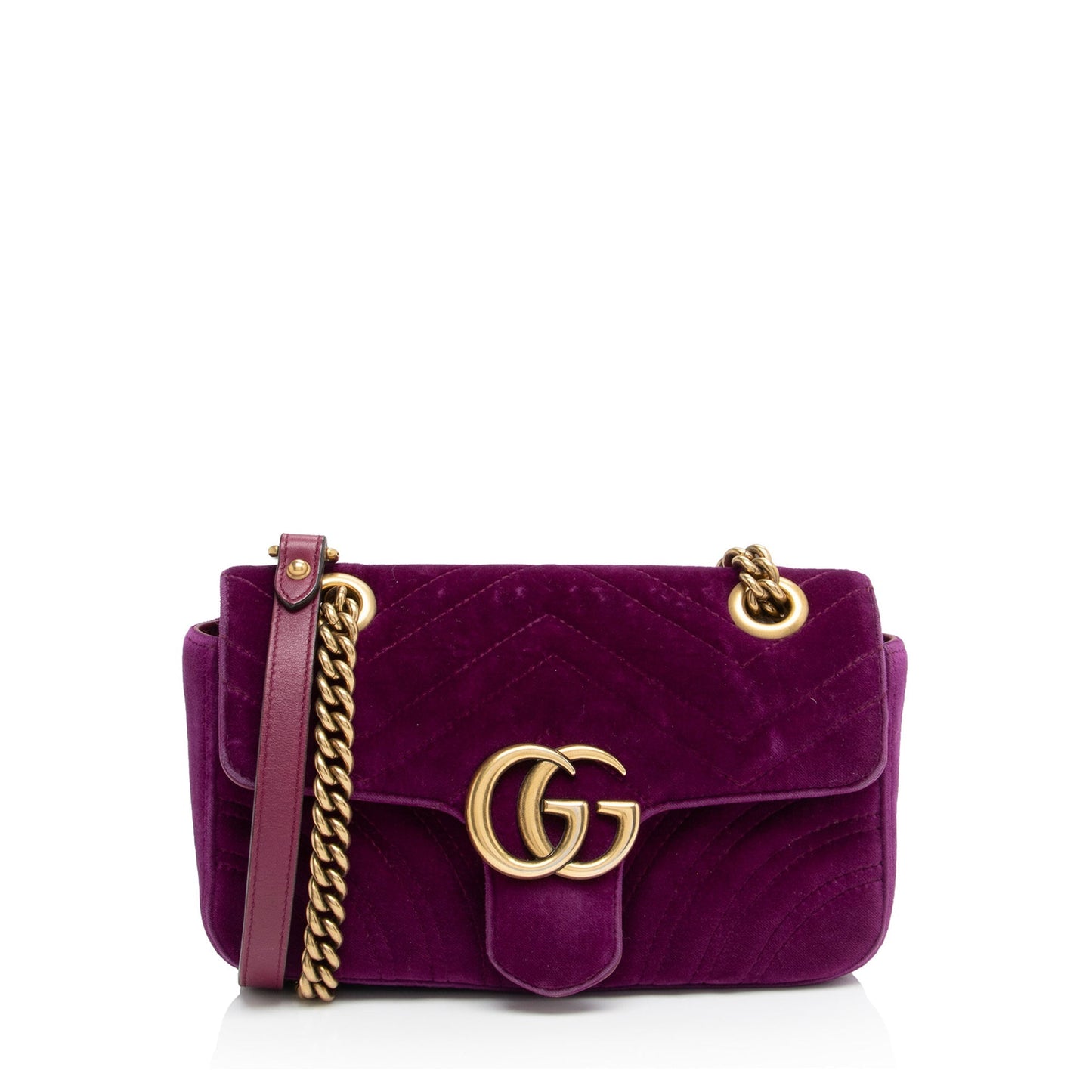 Gucci Velvet GG Marmont SHF-dH4gBl Matelasse Leather Mini Flap Crossbody Bag