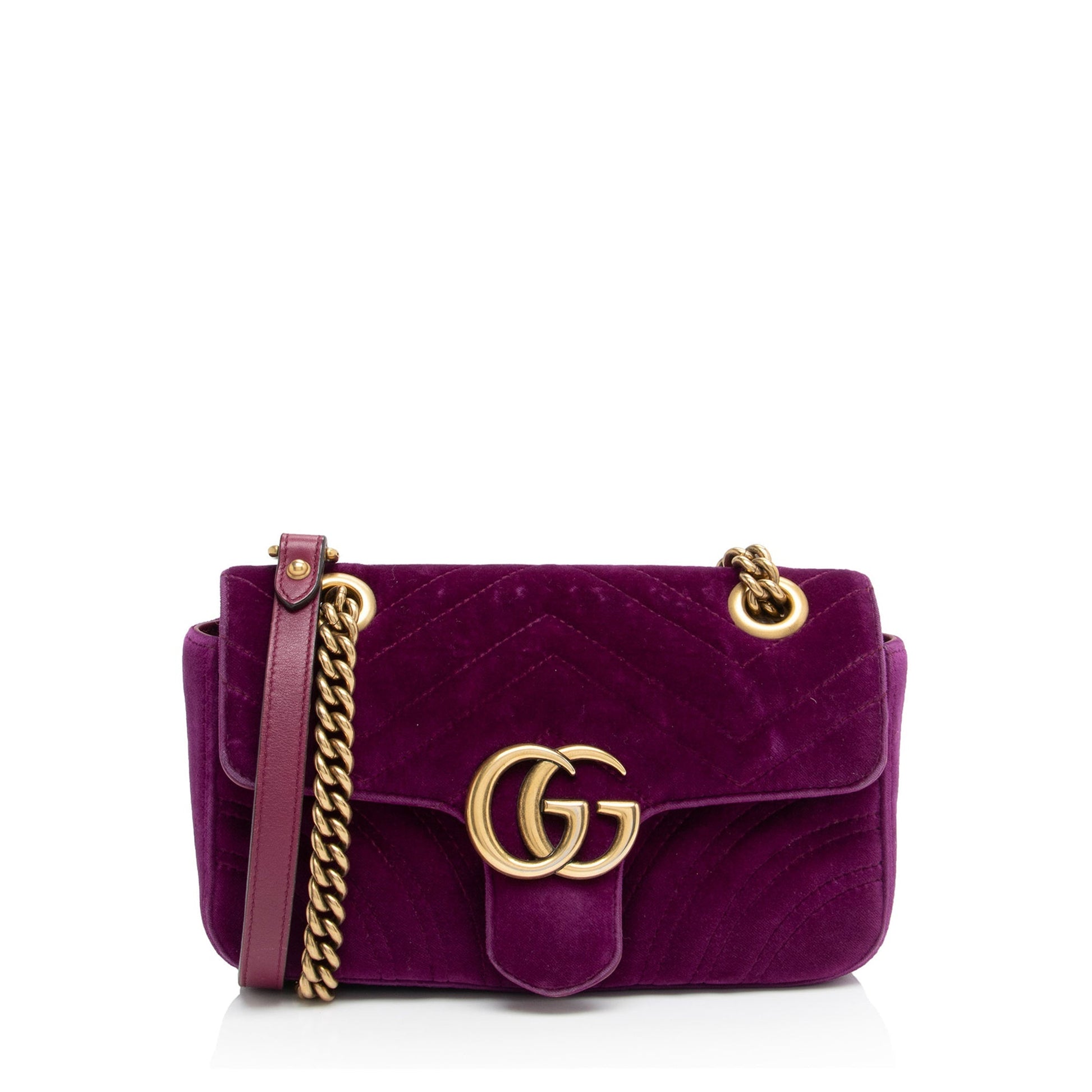 Gucci Velvet GG Marmont SHF-dH4gBl Matelasse Leather Mini Flap Crossbody Bag
