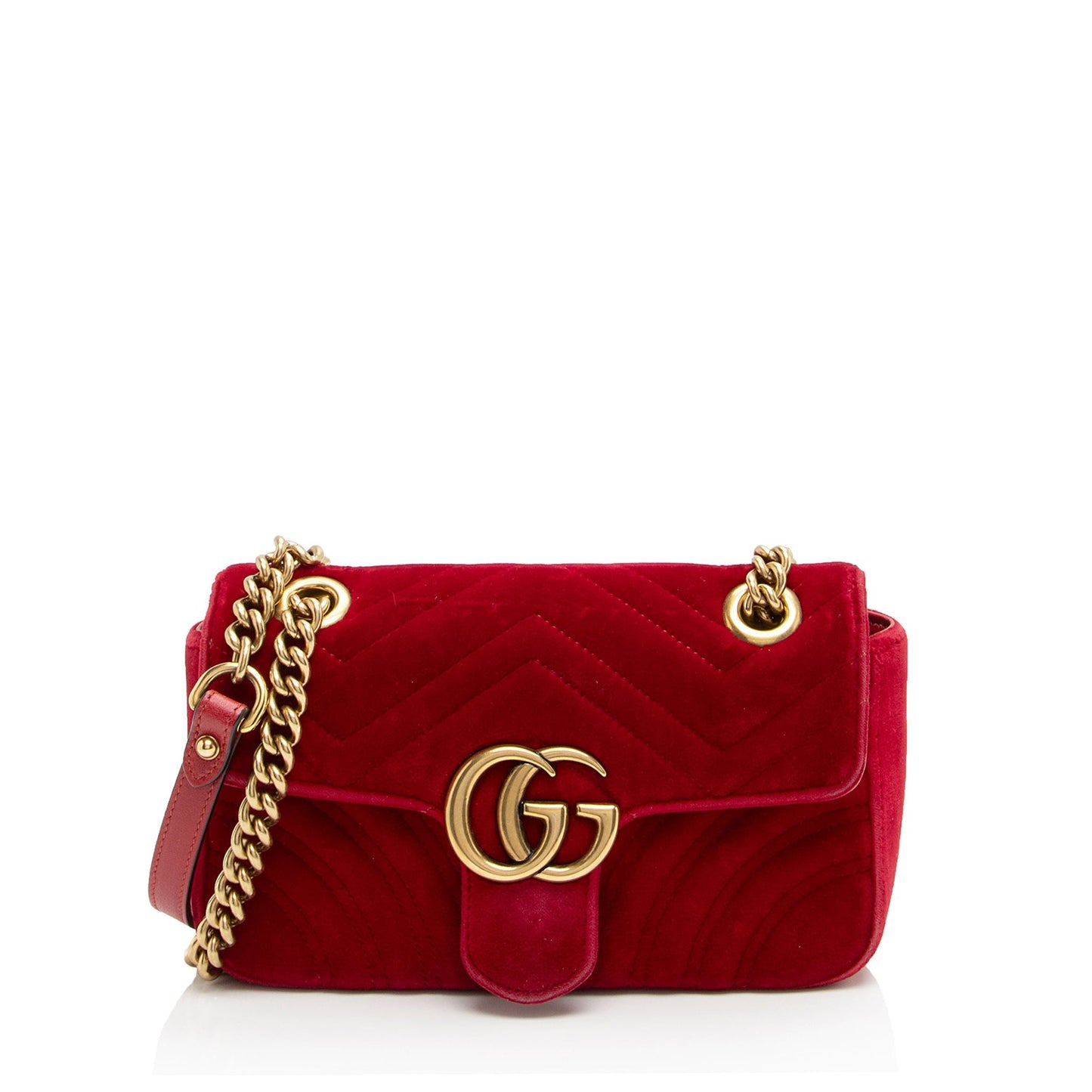 Gucci Velvet GG Marmont Flap SHF-80mt04 Matelasse Leather Red Mini Crossbody Bag