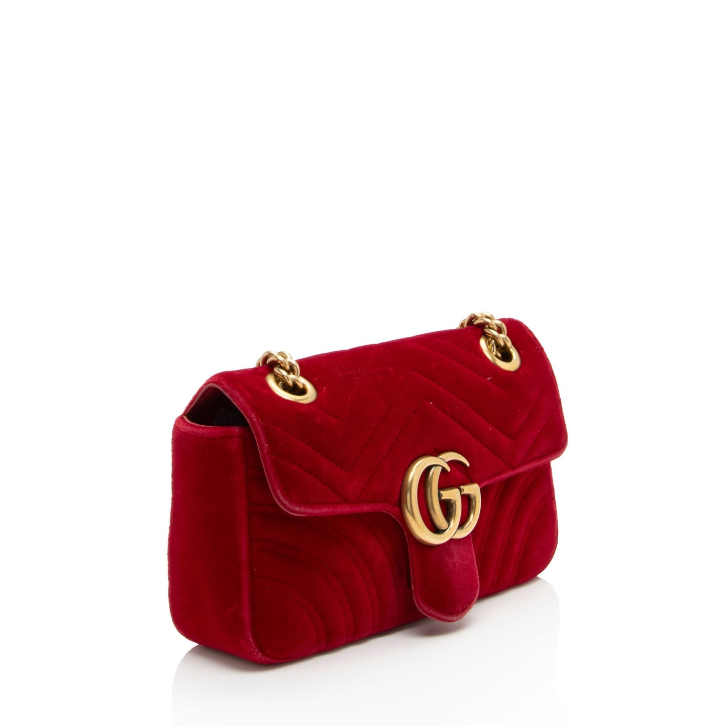 Gucci Velvet GG Marmont Flap SHF-80mt04 Matelasse Leather Red Mini Crossbody Bag