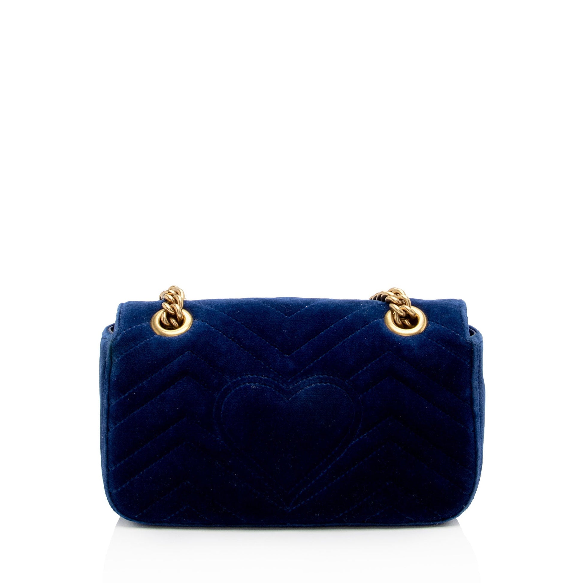 Gucci Velvet GG Marmont Flap SHF-YOfJ5m Matelasse Leather Blue Mini Crossbody Bag