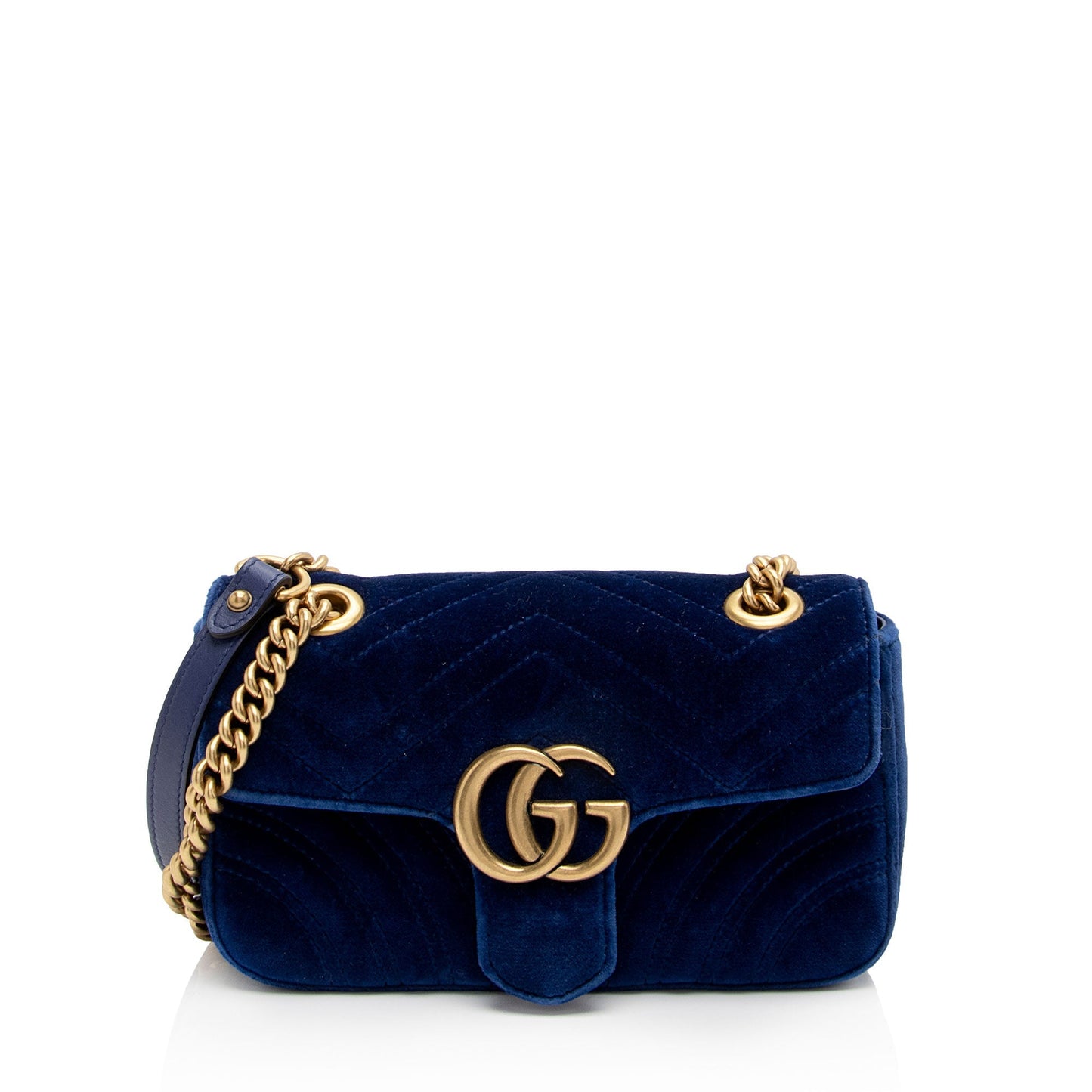 Gucci Velvet GG Marmont Flap SHF-YOfJ5m Matelasse Leather Blue Mini Crossbody Bag