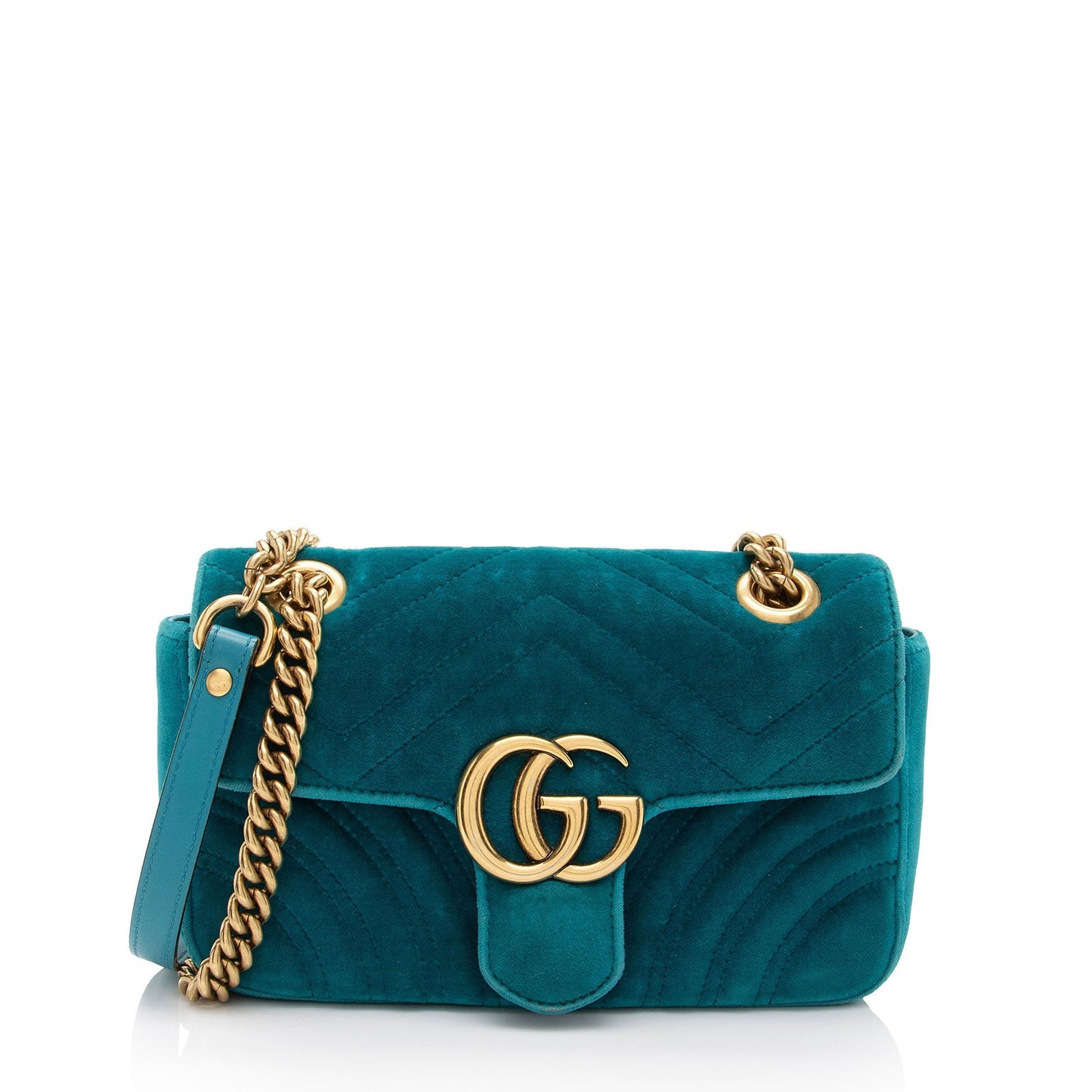 Gucci Velvet GG Marmont Flap Matelasse Leather Blue Mini Crossbody Bag