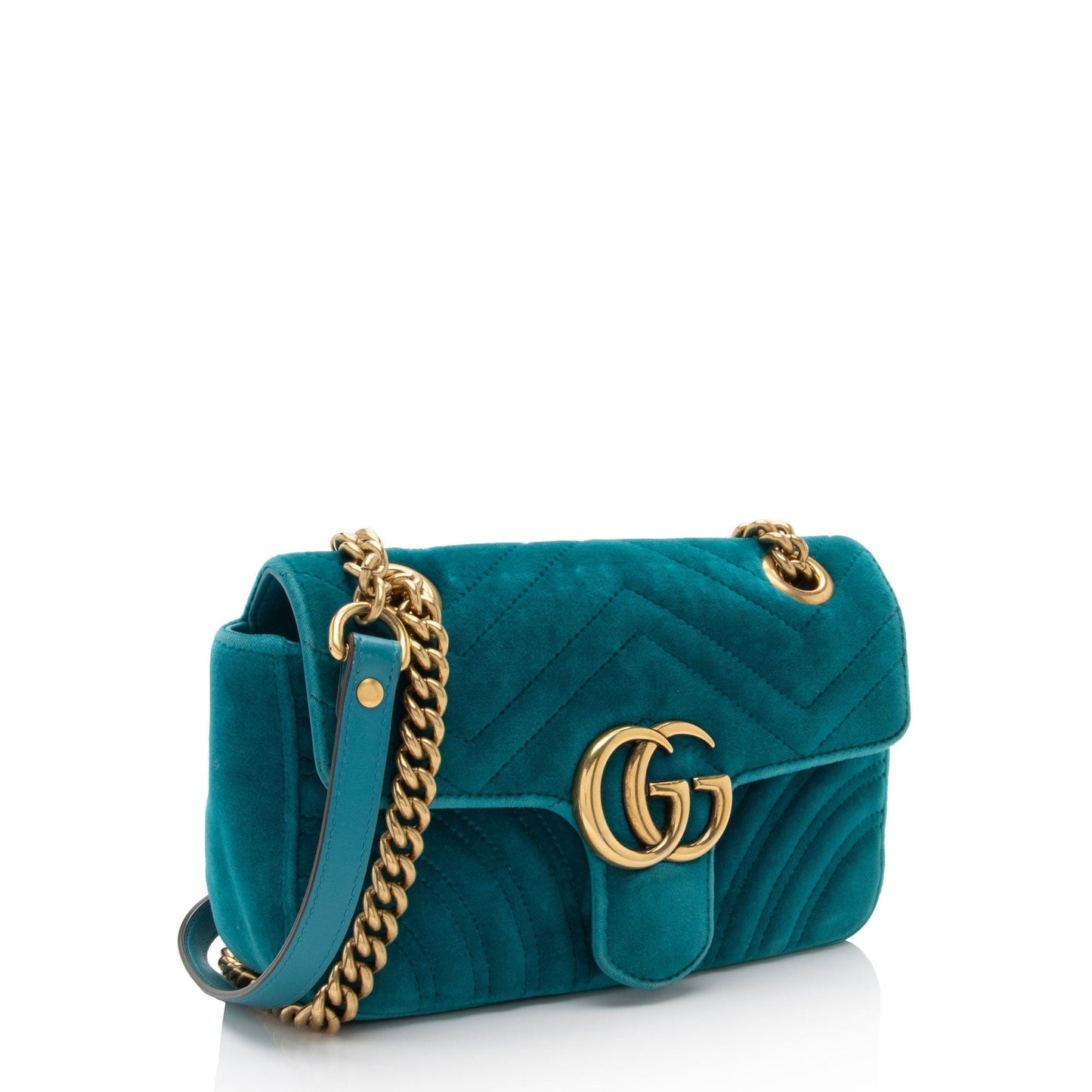 Gucci Velvet GG Marmont Flap Matelasse Leather Blue Mini Crossbody Bag