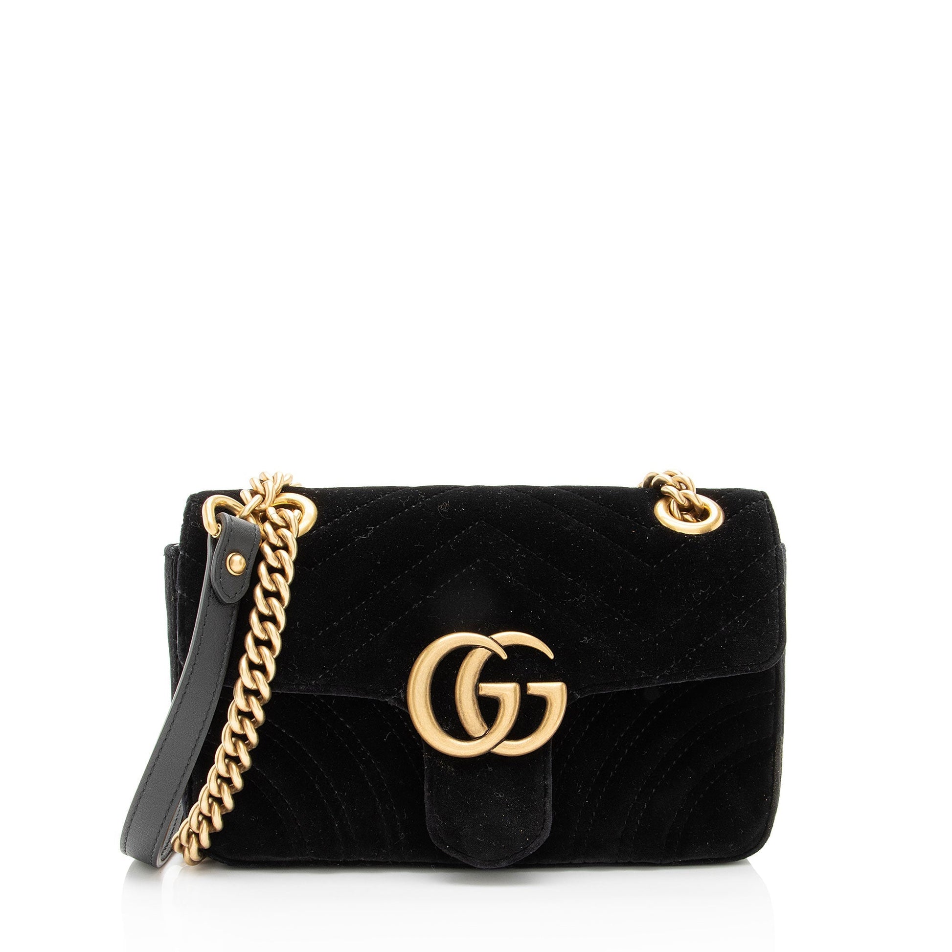 Gucci Velvet GG Marmont Flap Matelasse Leather Black Mini Crossbody Bag