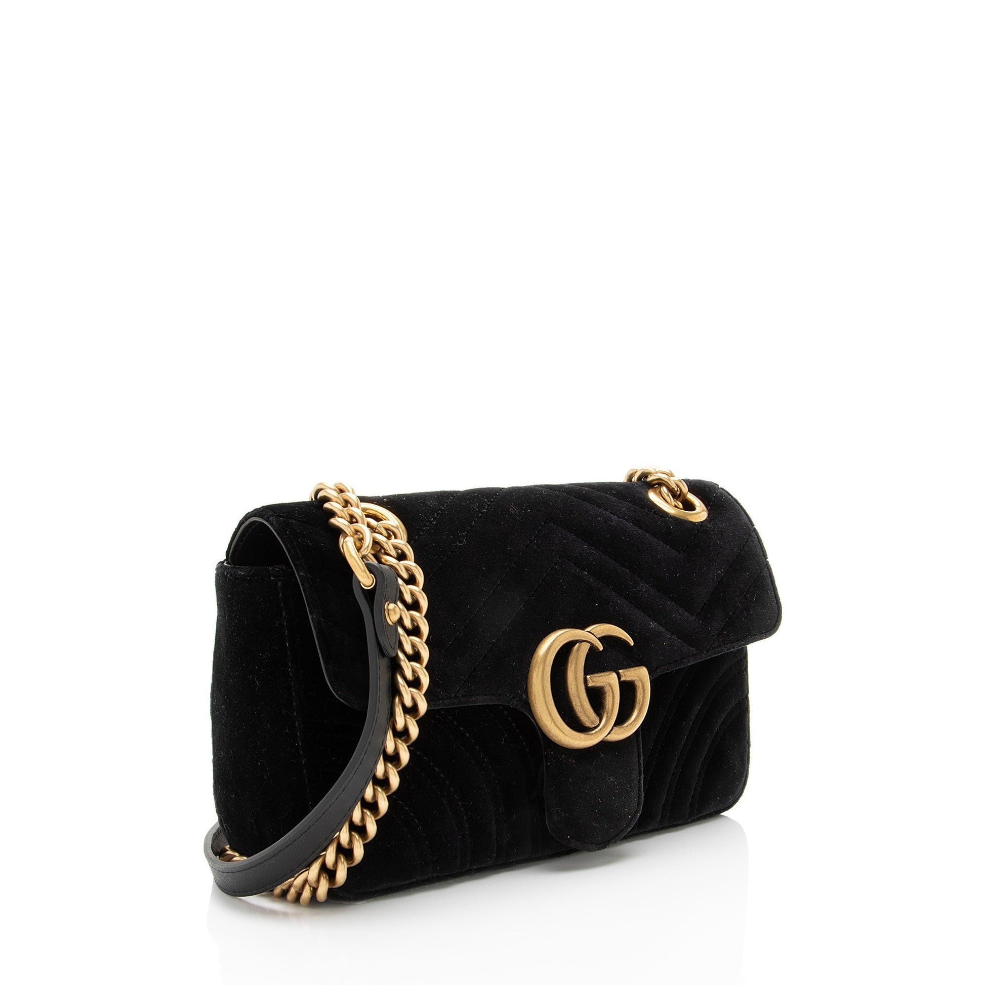 Gucci Velvet GG Marmont Flap Matelasse Leather Black Mini Crossbody Bag