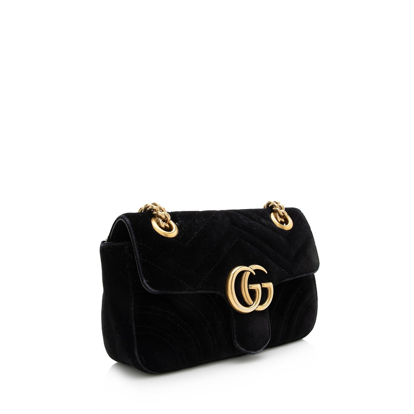 Gucci Velvet GG Marmont SHF Matelasse Leather Black Mini Crossbody Bag