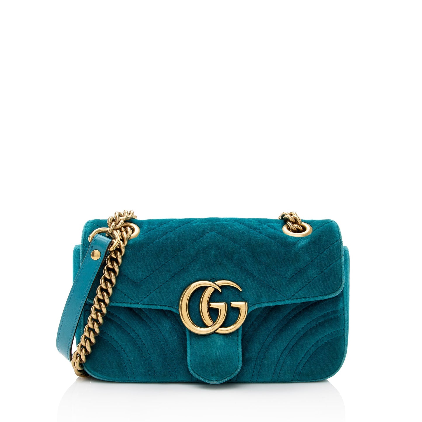 Gucci Velvet GG Marmont SHF Matelasse Leather Blue Mini Crossbody Bag