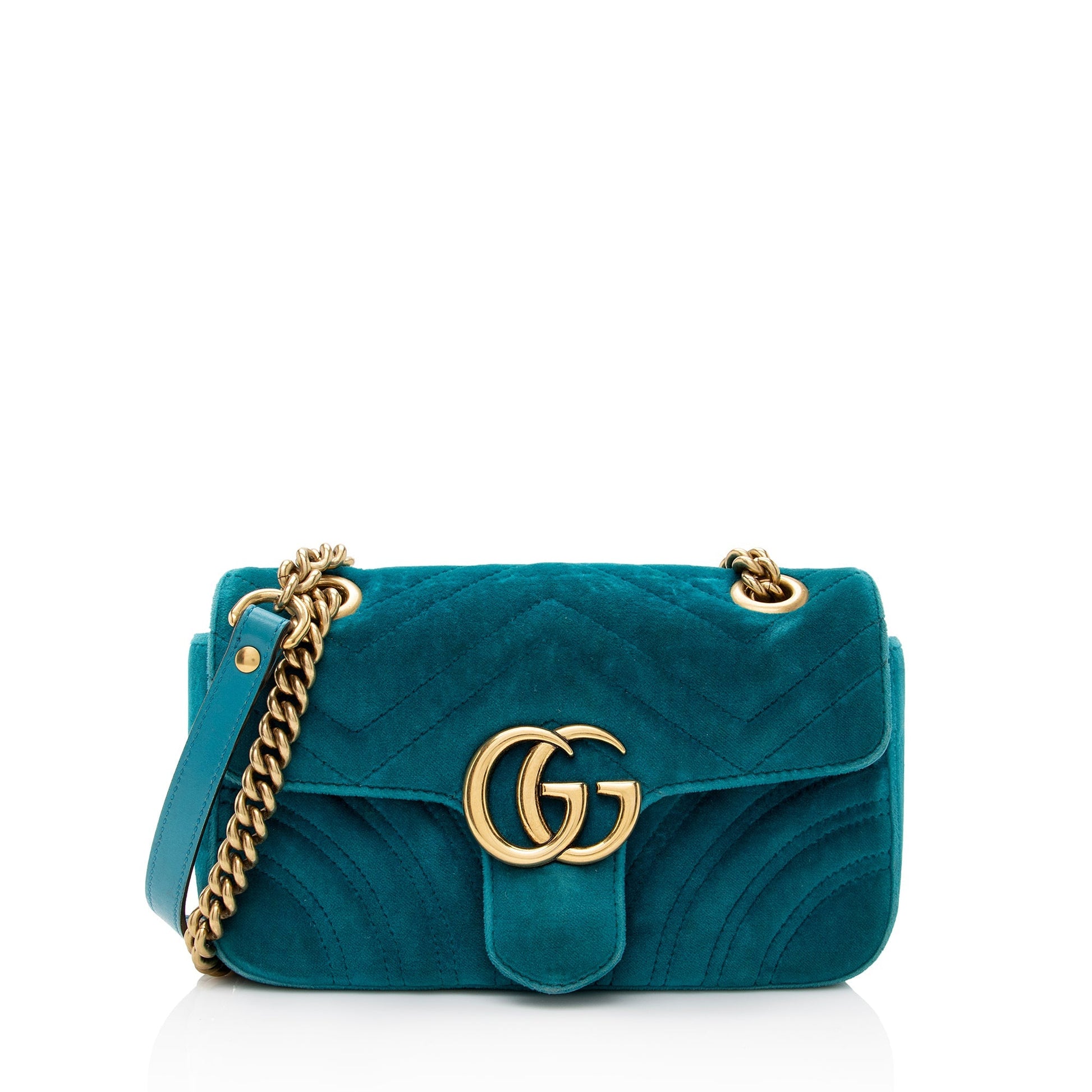 Gucci Velvet GG Marmont SHF Matelasse Leather Blue Mini Crossbody Bag