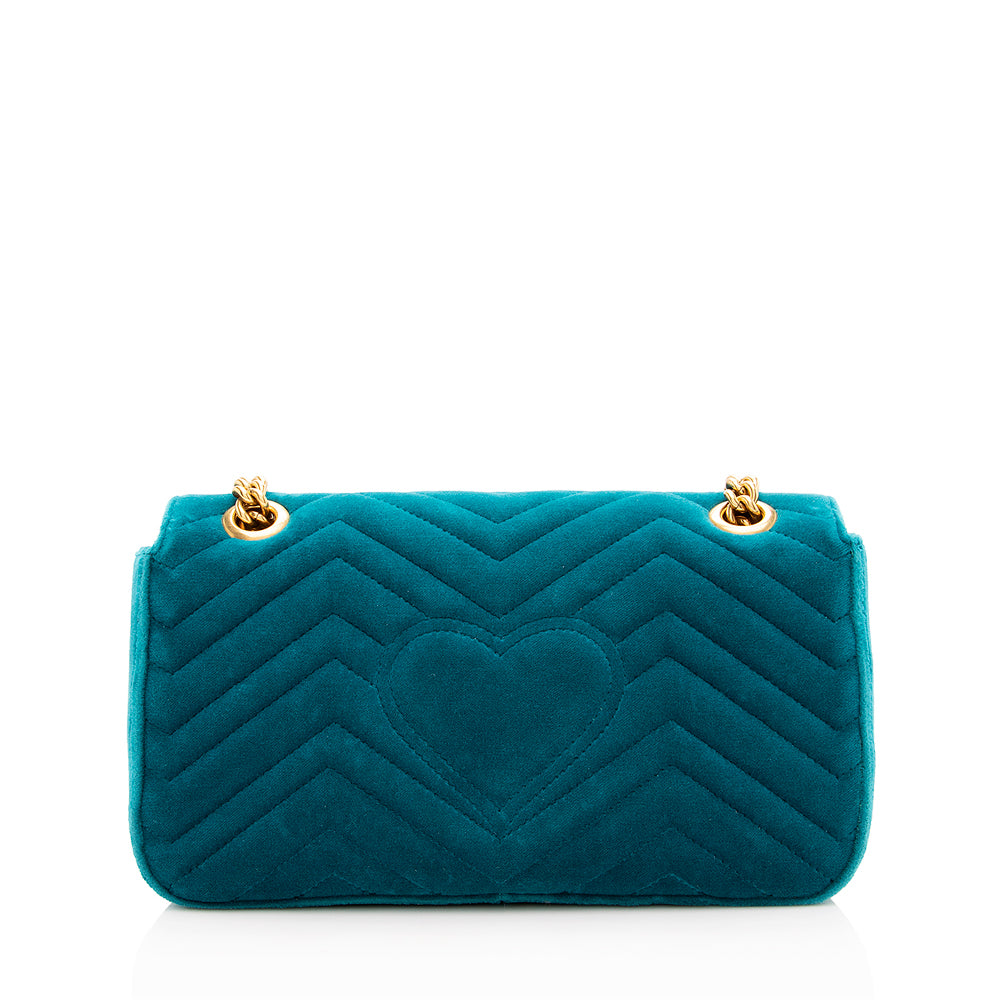 Gucci Velvet GG Marmont SHF Matelasse Leather Blue Small Crossbody Bag