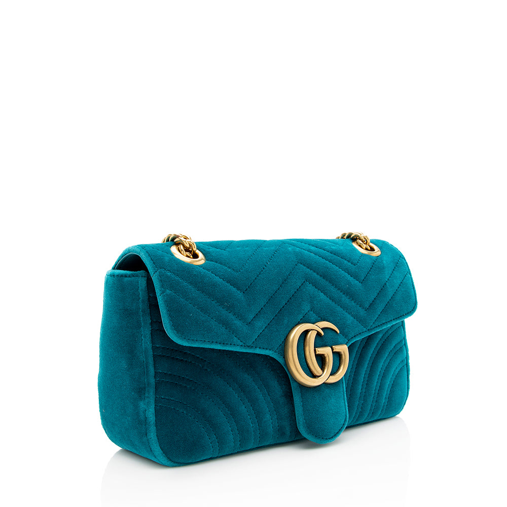 Gucci Velvet GG Marmont SHF Matelasse Leather Blue Small Crossbody Bag