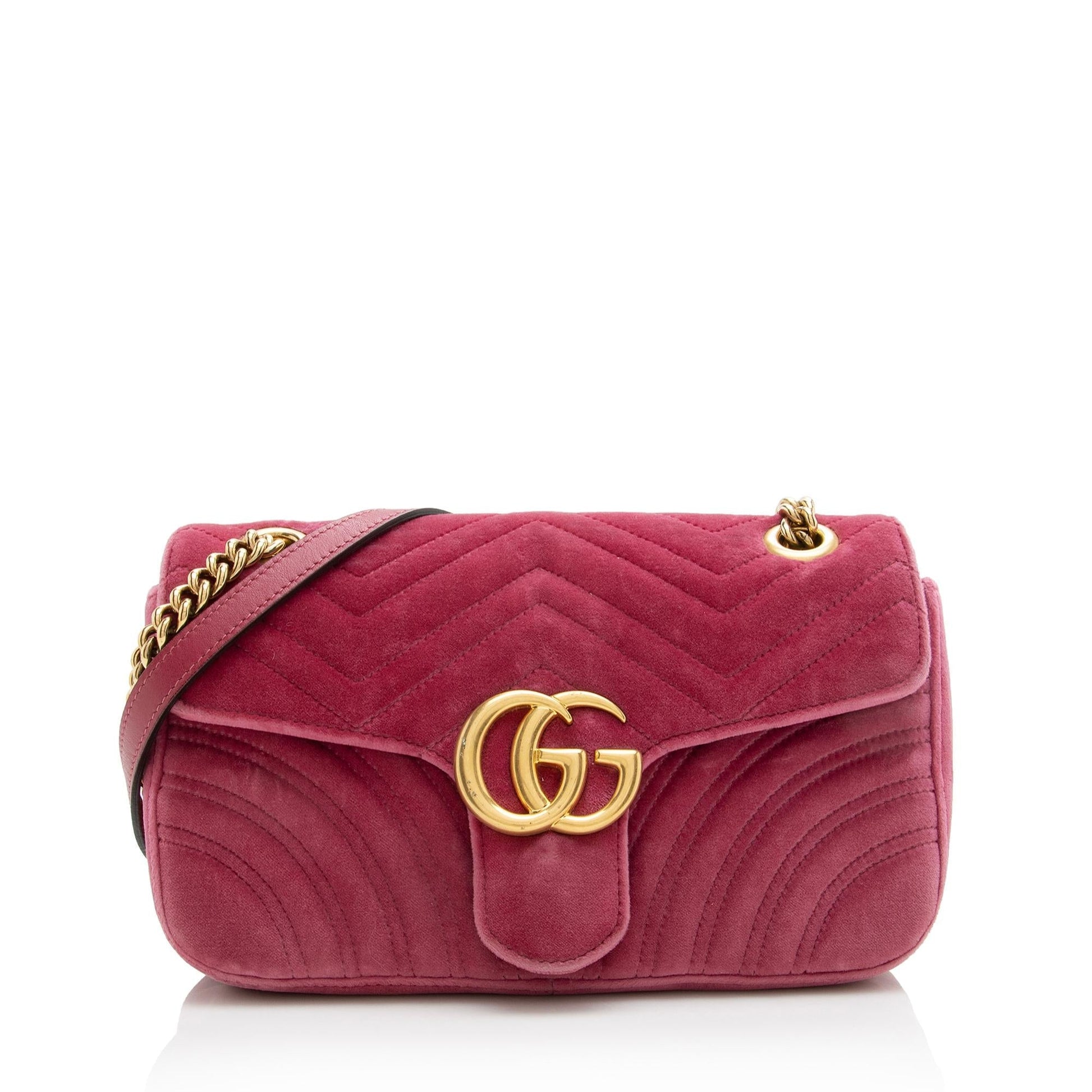 Gucci Velvet GG Marmont Flap SHF Matelasse Leather Pink Small Crossbody Bag