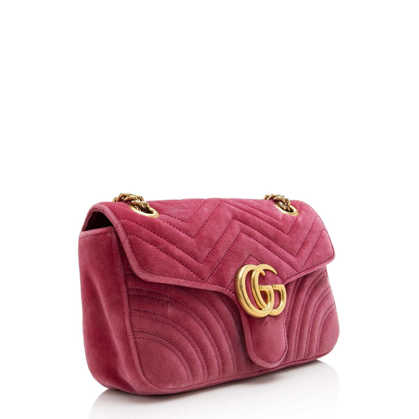 Gucci Velvet GG Marmont Flap SHF Matelasse Leather Pink Small Crossbody Bag