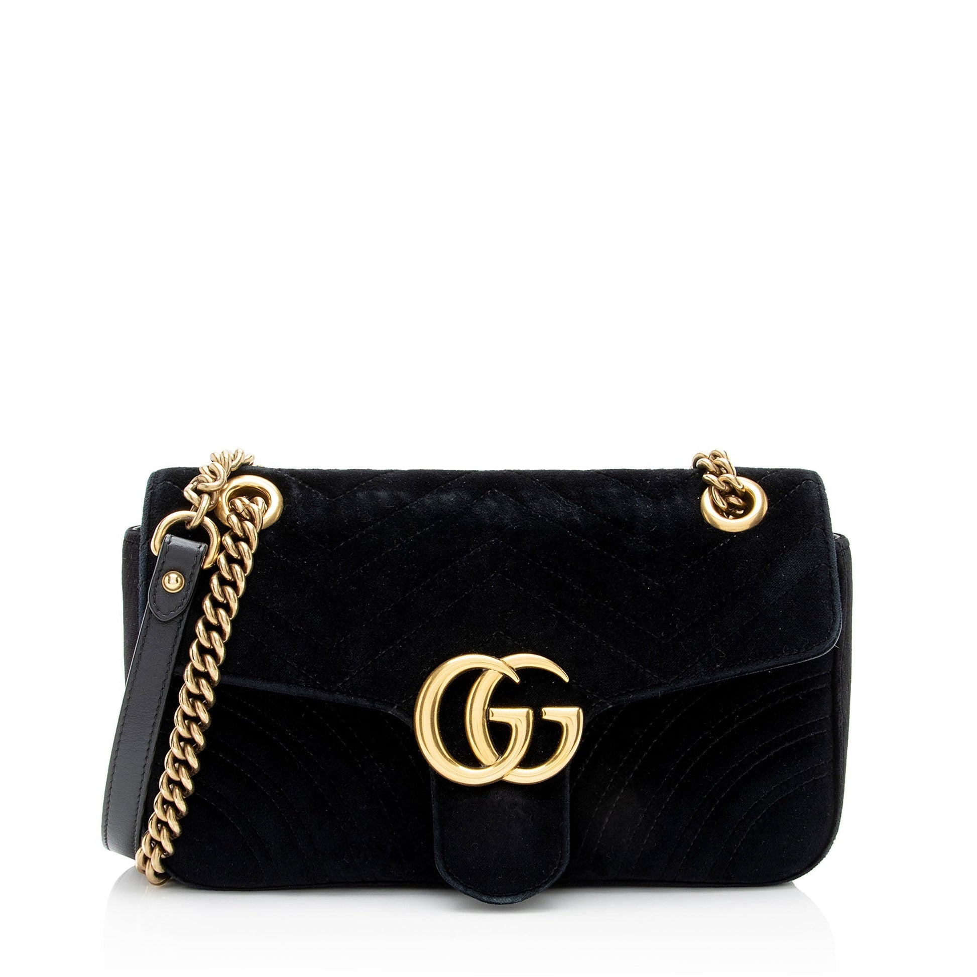 Gucci Velvet GG Marmont Flap SHF-cGU4RL Matelasse Leather Black Small Crossbody Bag
