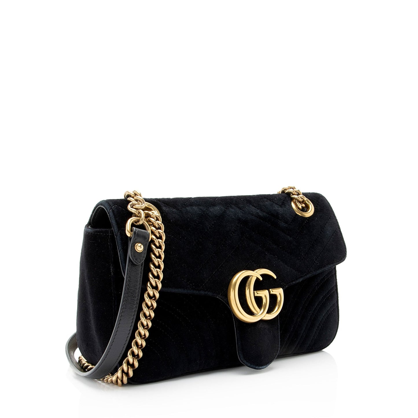 Gucci Velvet GG Marmont Flap SHF-cGU4RL Matelasse Leather Black Small Crossbody Bag