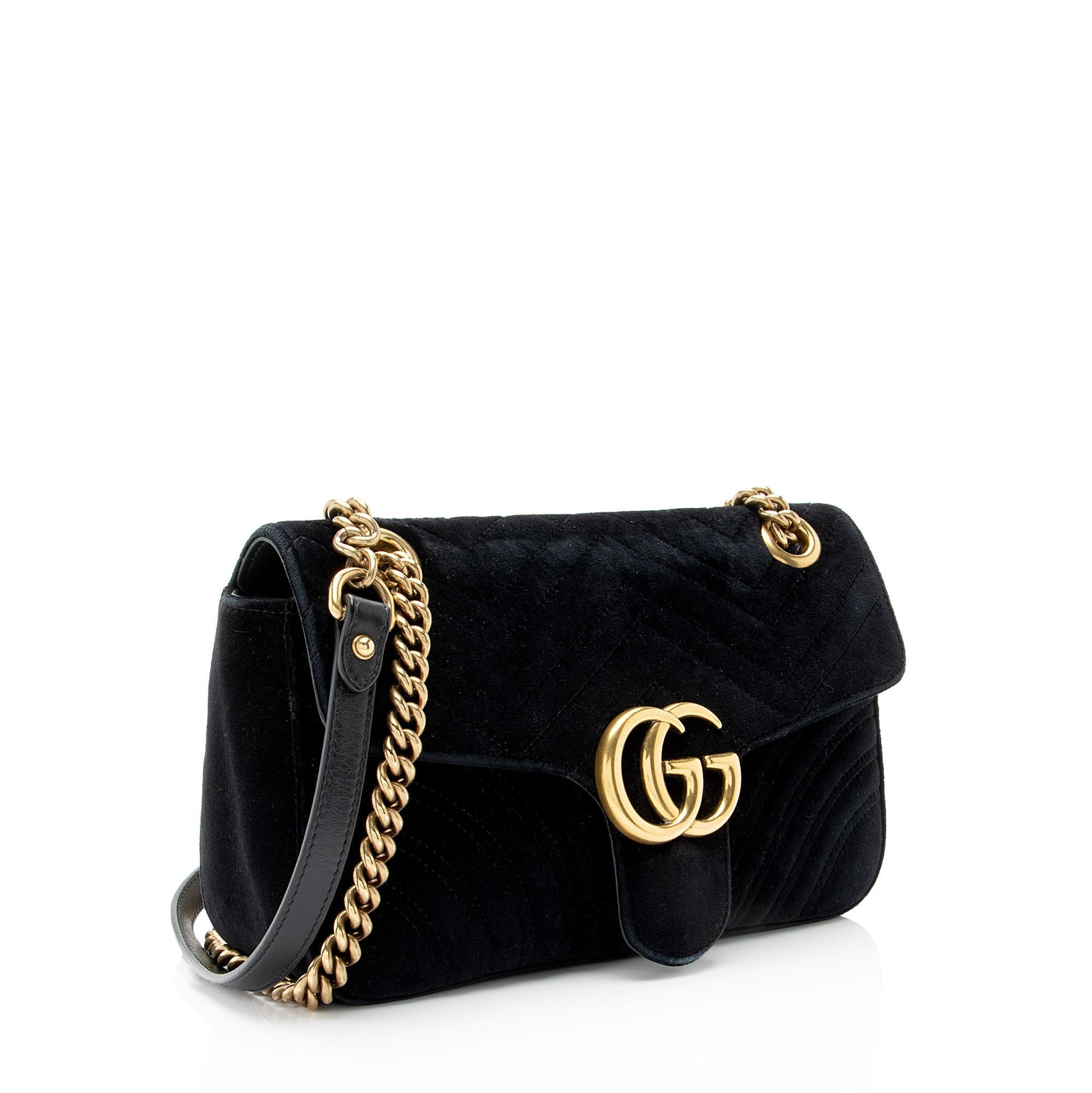 Gucci Velvet GG Marmont Flap SHF-cGU4RL Matelasse Leather Black Small Crossbody Bag