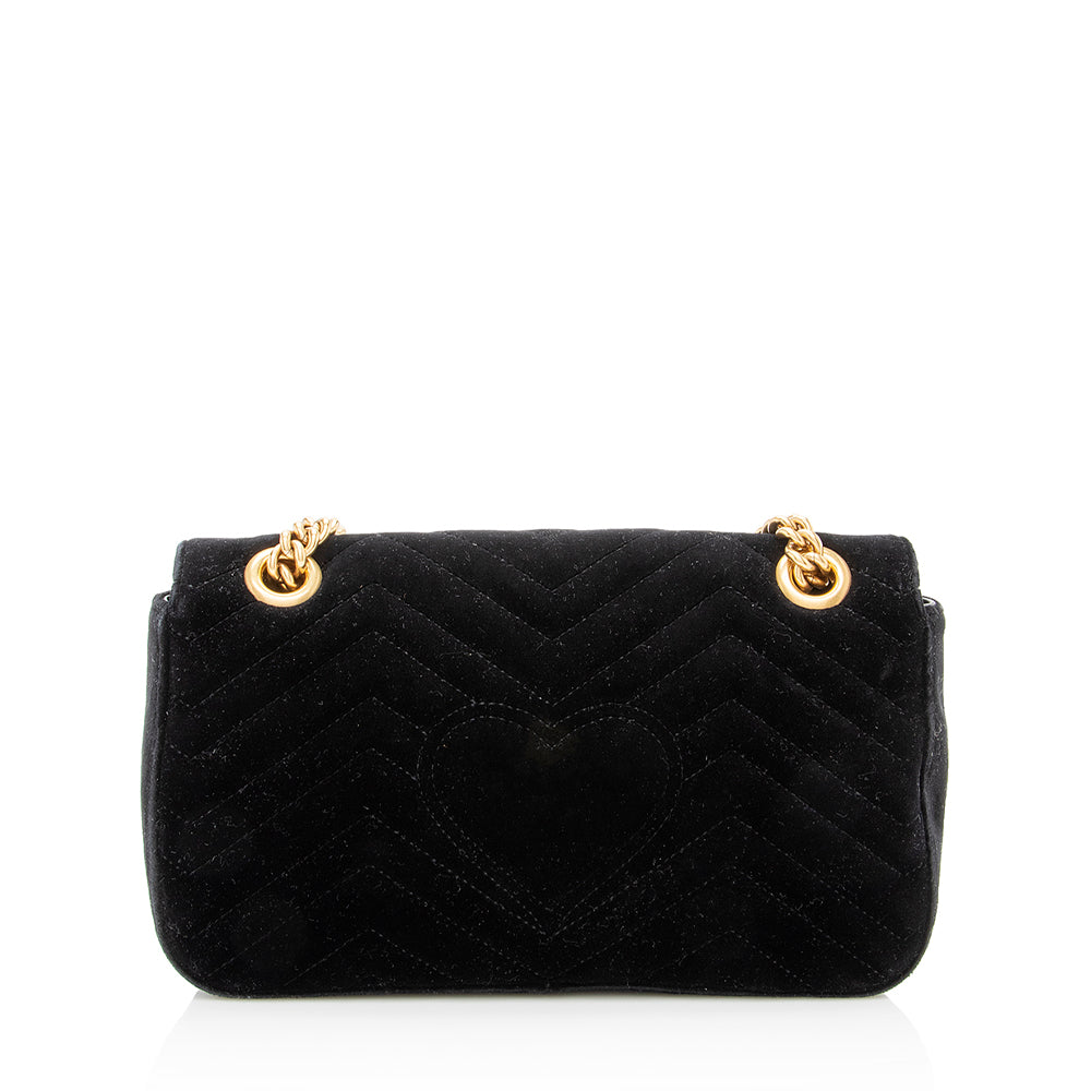Gucci Velvet GG Marmont SHF Matelasse Black Small Crossbody Bag
