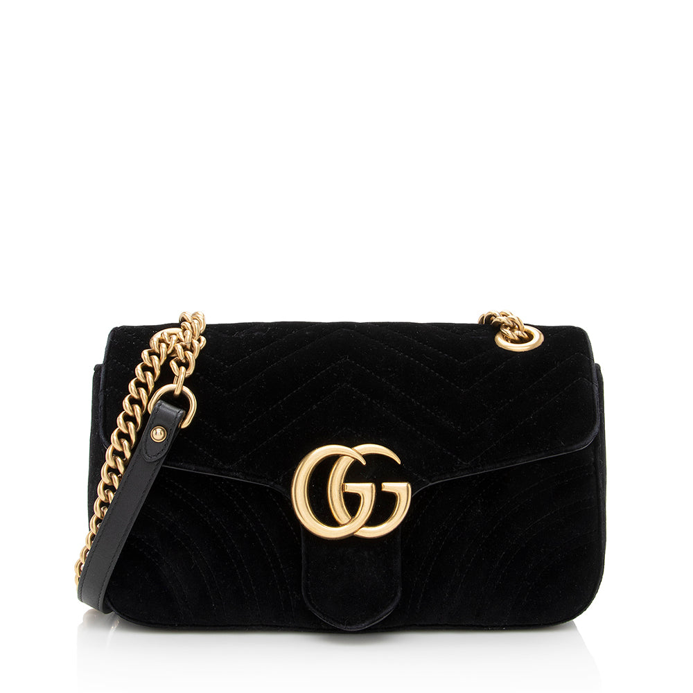 Gucci Velvet GG Marmont SHF Matelasse Black Small Crossbody Bag