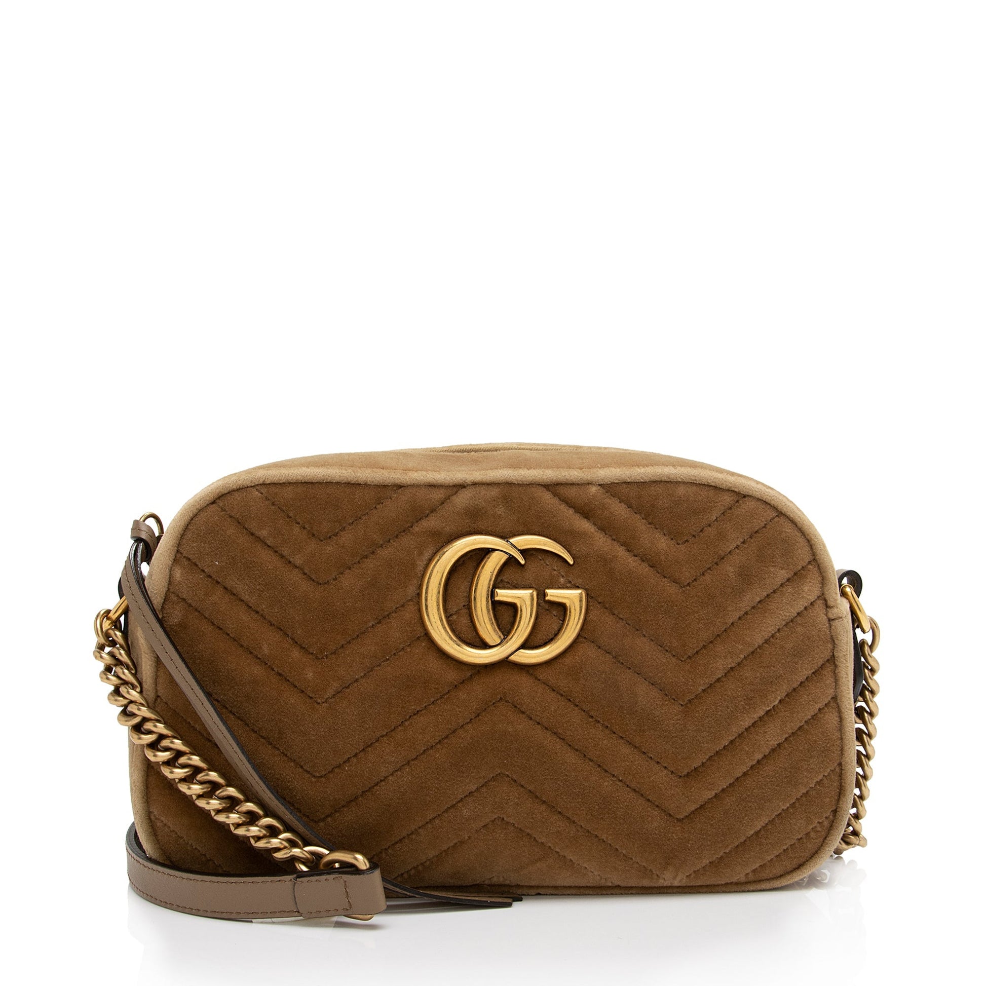 Gucci Velvet GG Marmont SHF-5JLMQ6 Matelasse Leather Brown Beige Crossbody Bag
