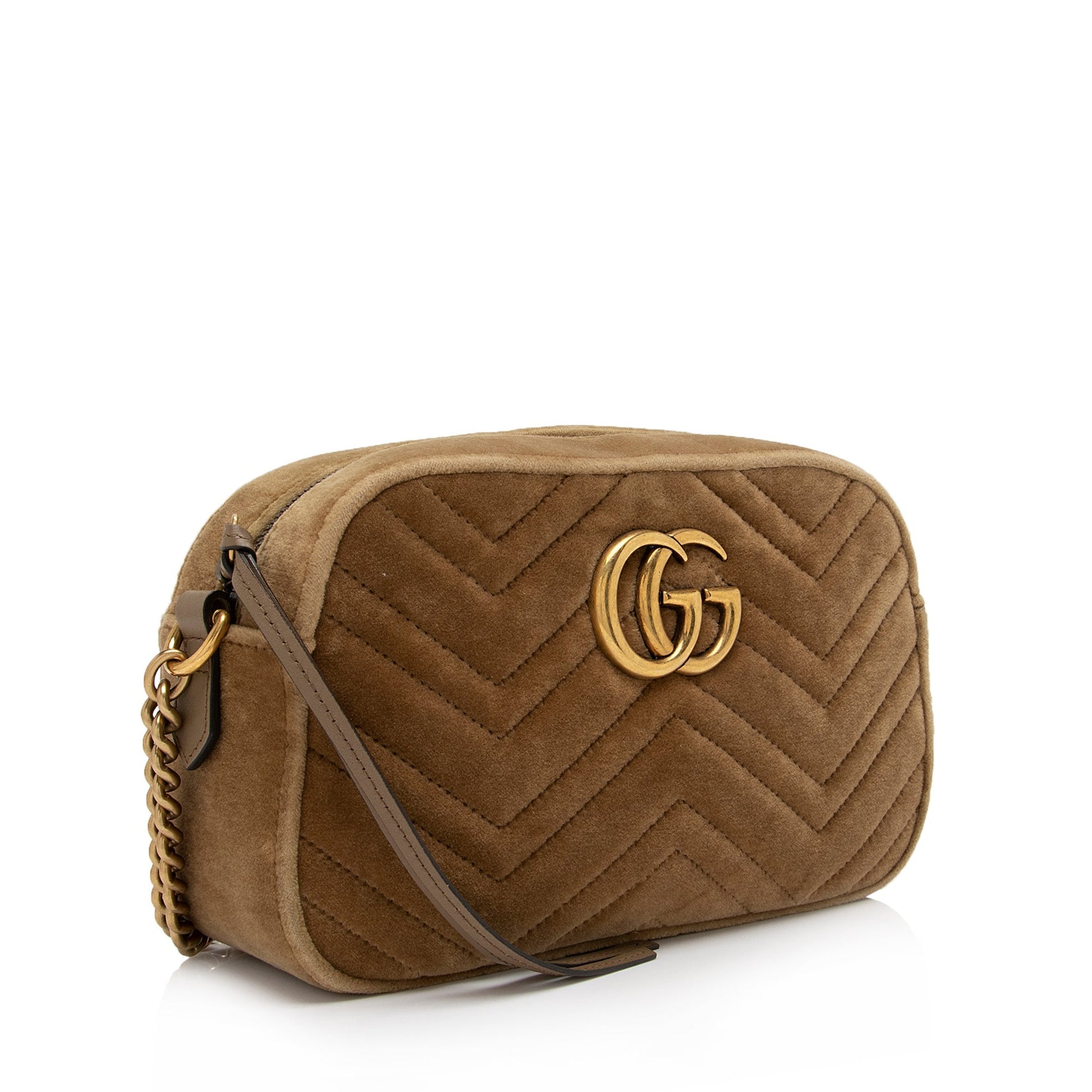 Gucci Velvet GG Marmont SHF-5JLMQ6 Matelasse Leather Brown Beige Crossbody Bag