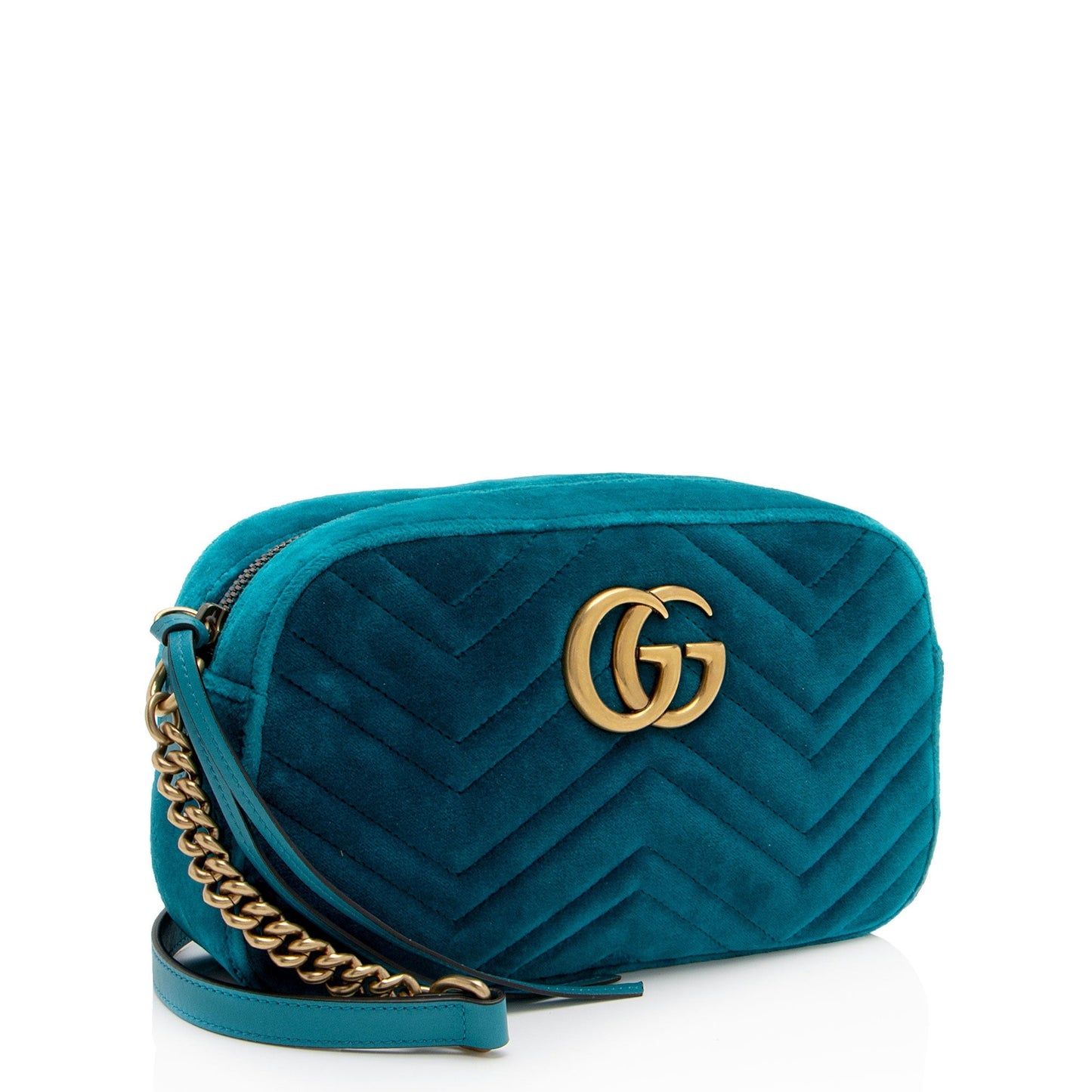 Gucci Velvet GG Marmont SHF-YA81zd Matelasse Leather Blue Small Crossbody Bag
