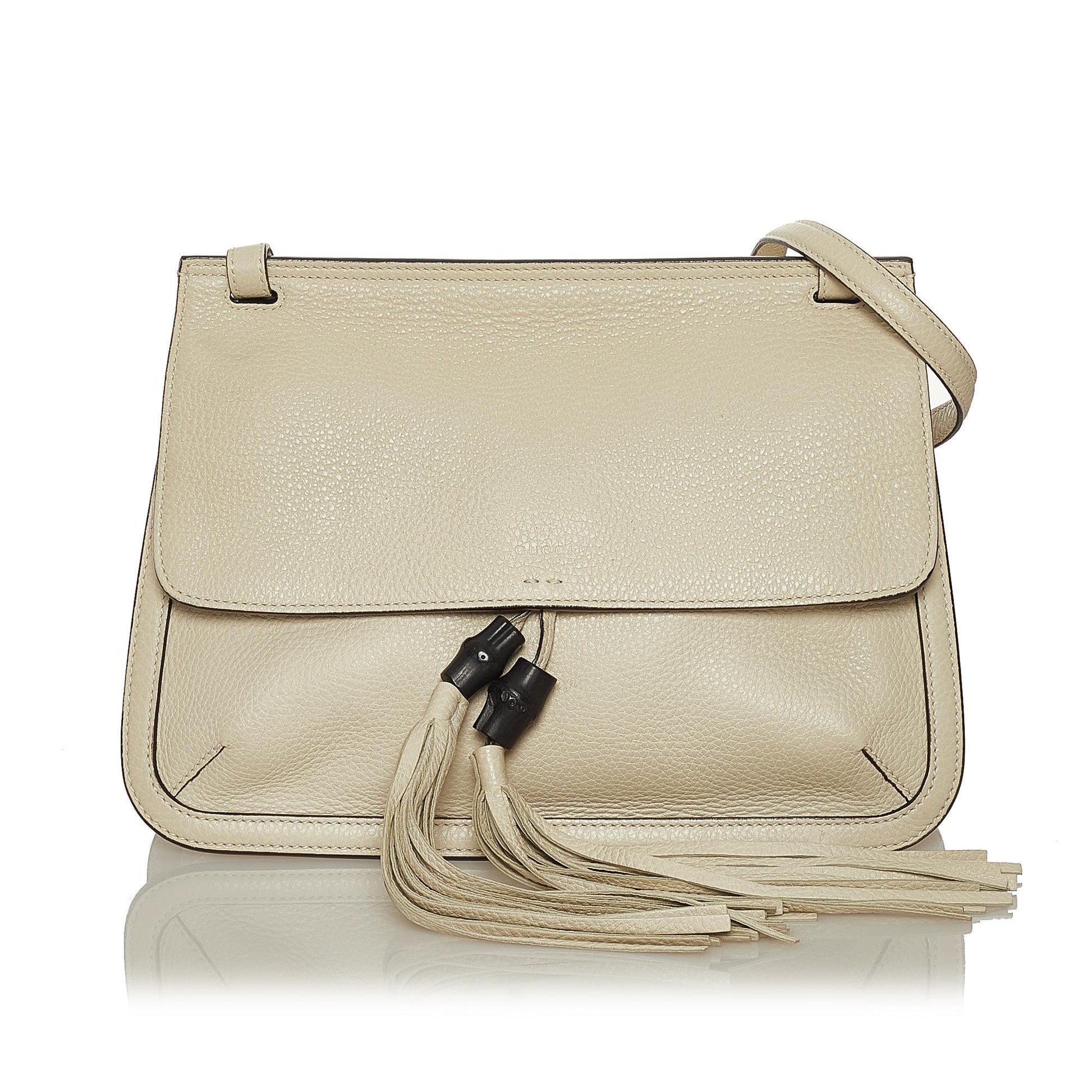 Gucci Bamboo Daily Flap SHG Leather Calf White Medium Crossbody Bag