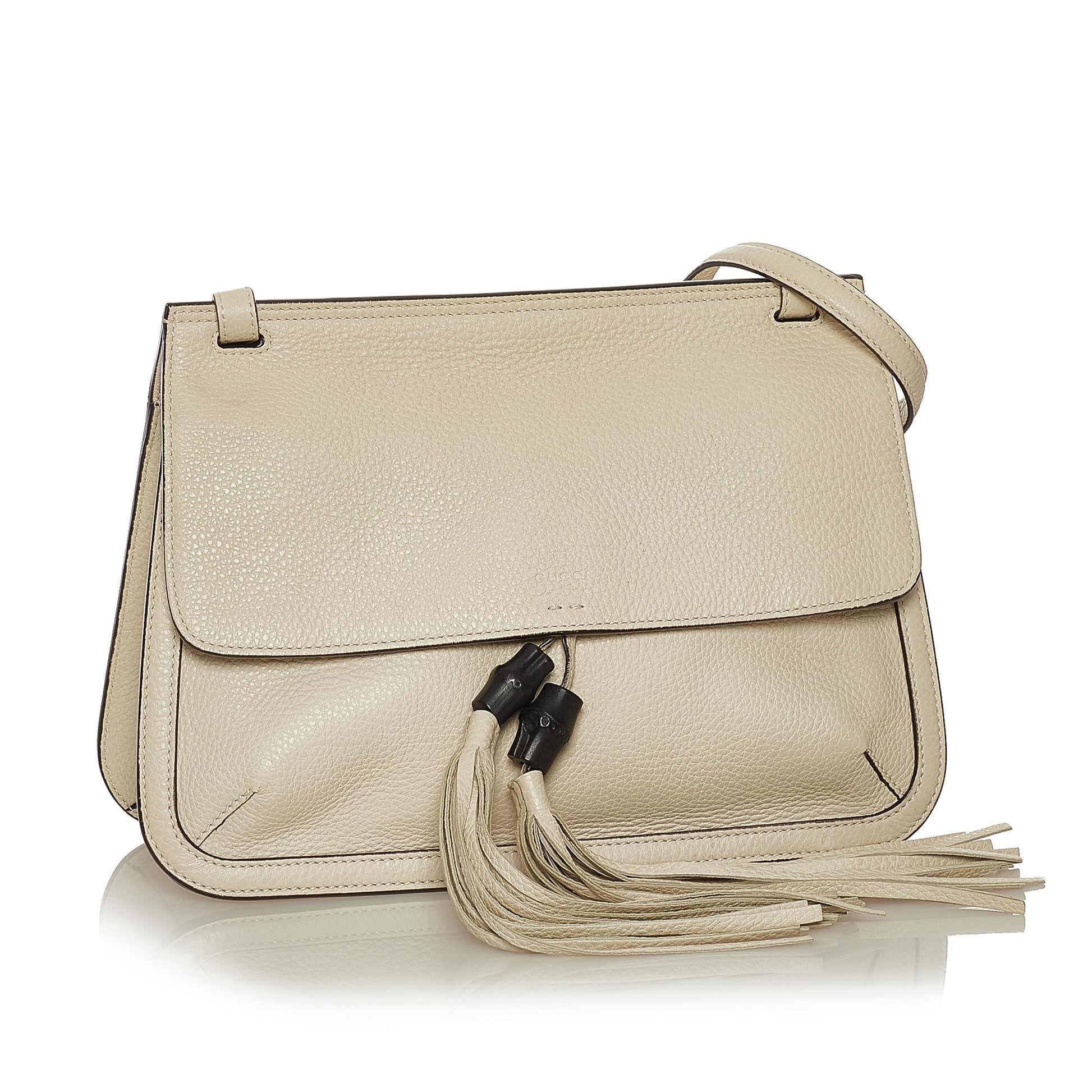 Gucci Bamboo Daily Flap SHG Leather Calf White Medium Crossbody Bag