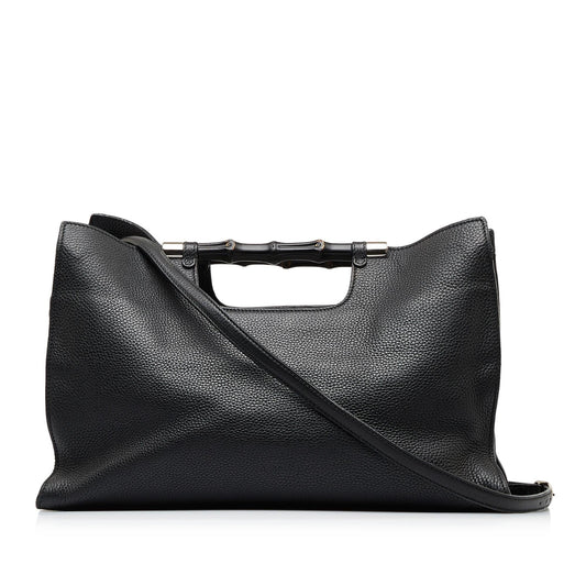 Gucci Bamboo Daily Shopper SHG-wq7mCa Calf Black Medium Satchel Bag