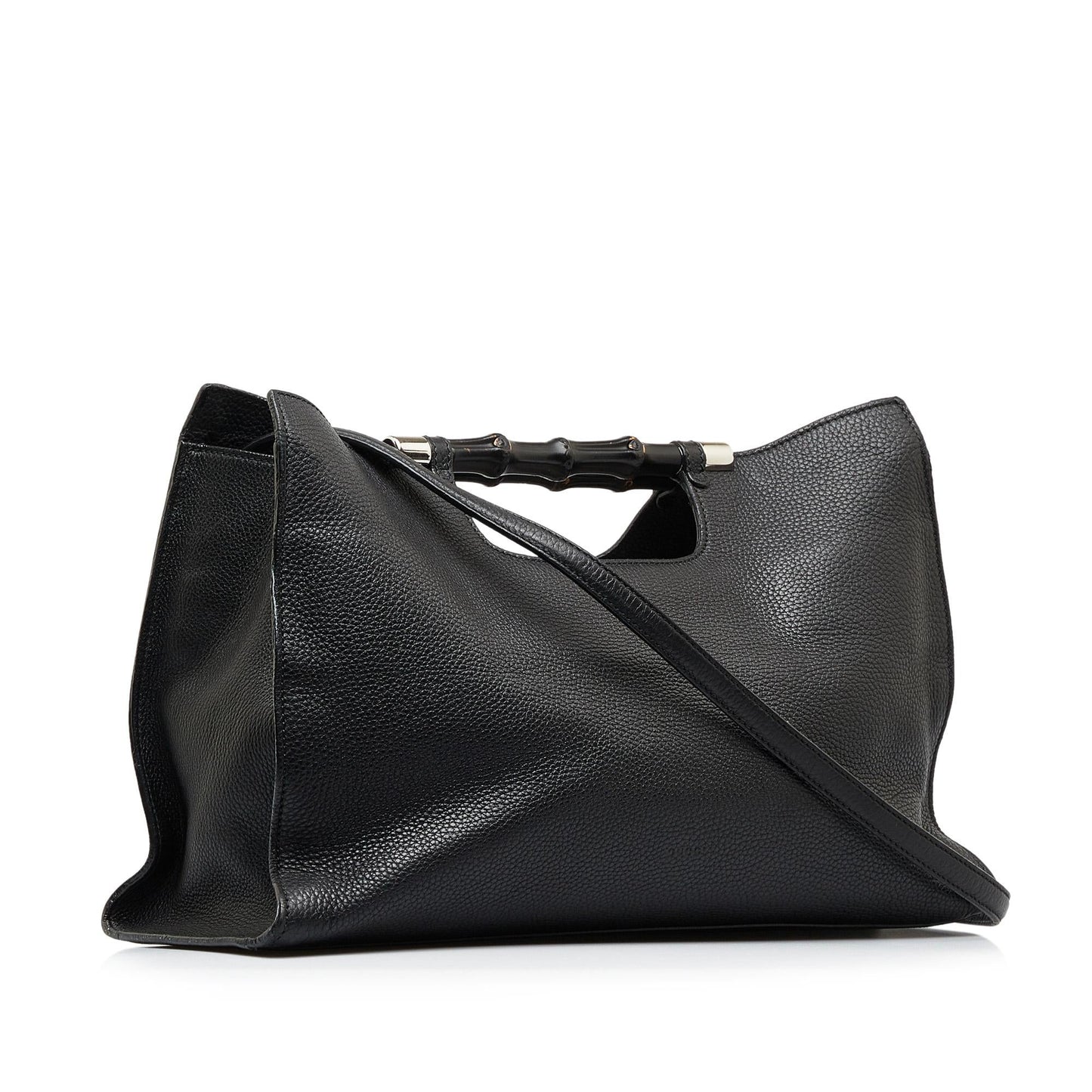 Gucci Bamboo Daily Shopper SHG-wq7mCa Calf Black Medium Satchel Bag