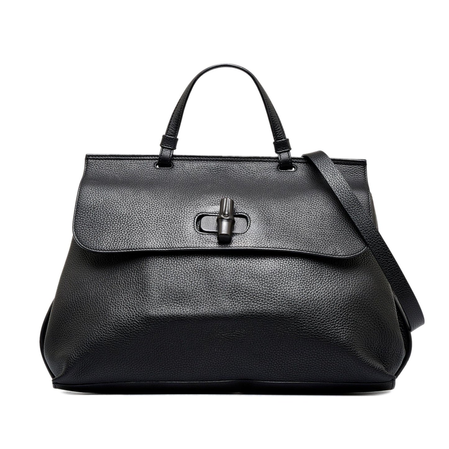 Gucci Bamboo Daily SHG-2MQkJo Calf Black Medium Top Handle Satchel Bag