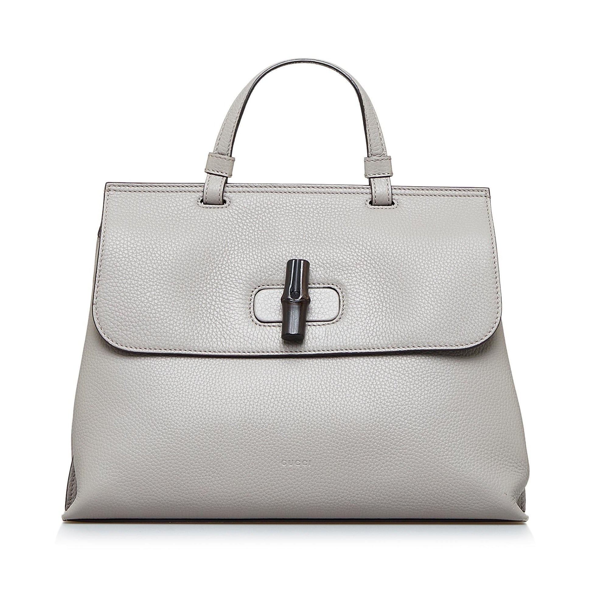 Gucci Bamboo Daily SHG-CnxlUG Calf Grey Medium Satchel Bag