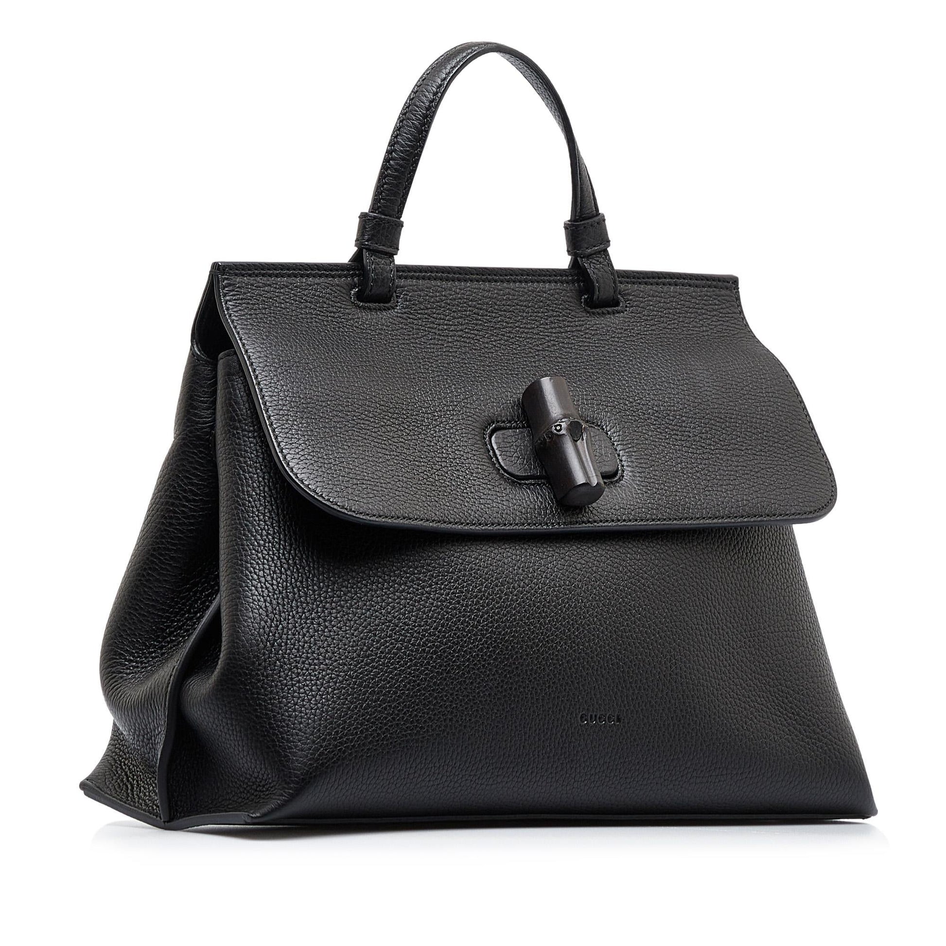 Gucci Bamboo Daily SHG-ZCLHVs Calf Black Medium Satchel Bag