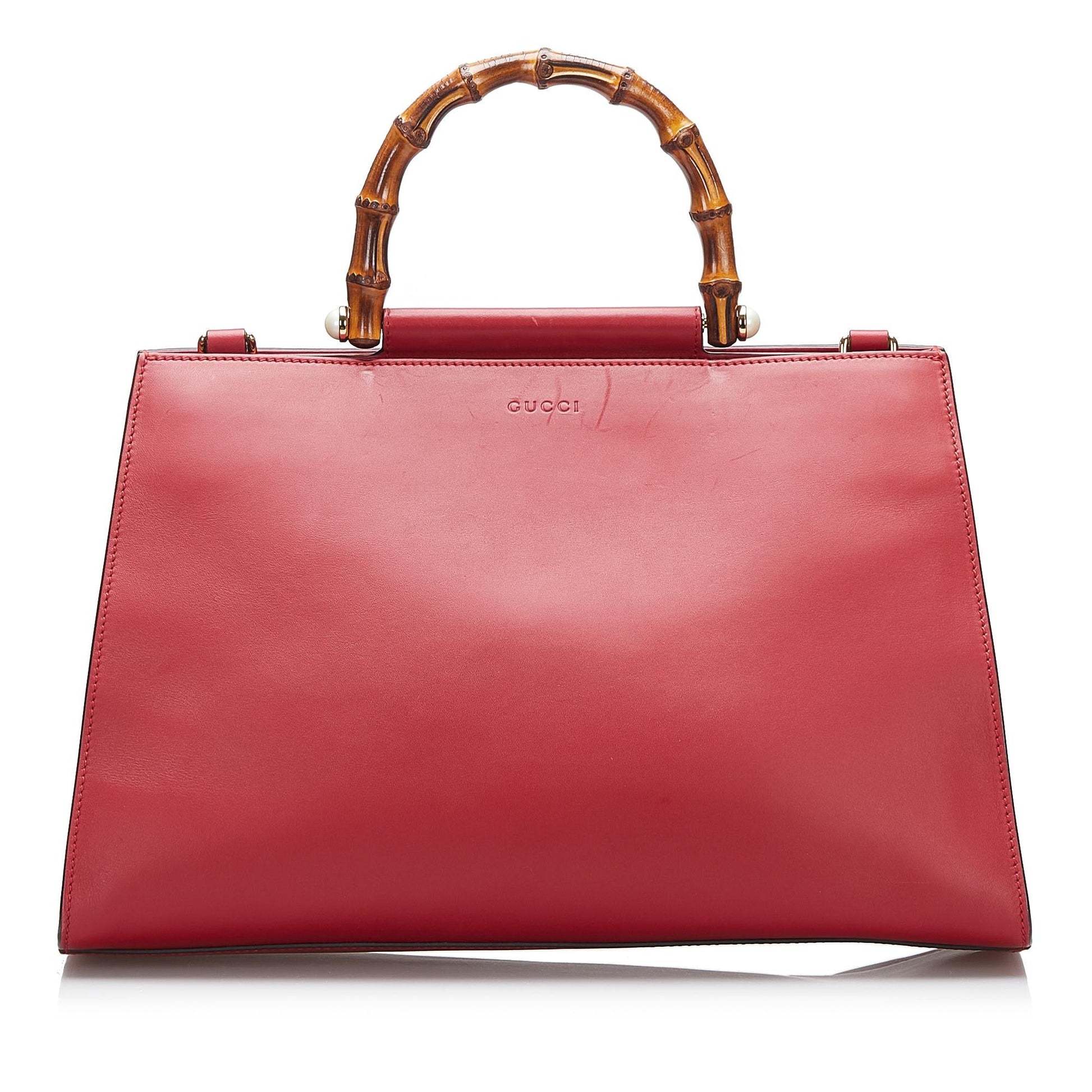 Gucci Bamboo Nymphaea SHG-KCtznf Calf Red Medium Tote Bag