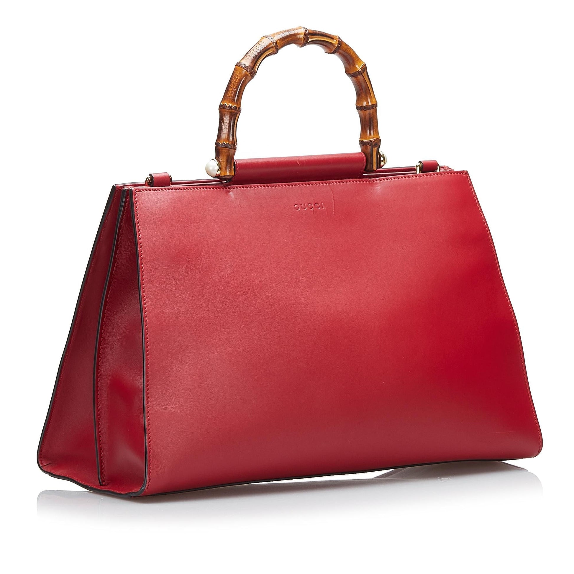 Gucci Bamboo Nymphaea SHG-KCtznf Calf Red Medium Tote Bag