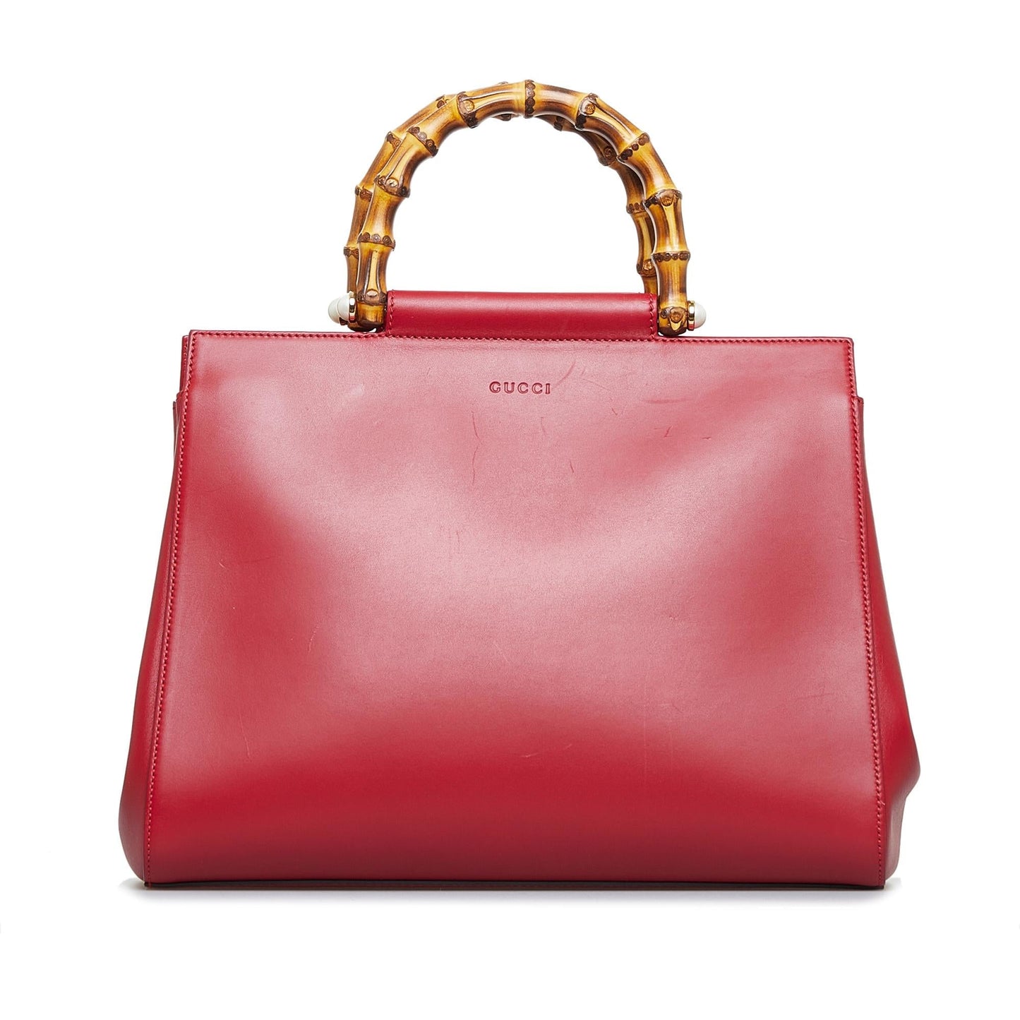 Gucci Bamboo Nymphaea SHG-4eWK2r Calf Red Medium Satchel Bag