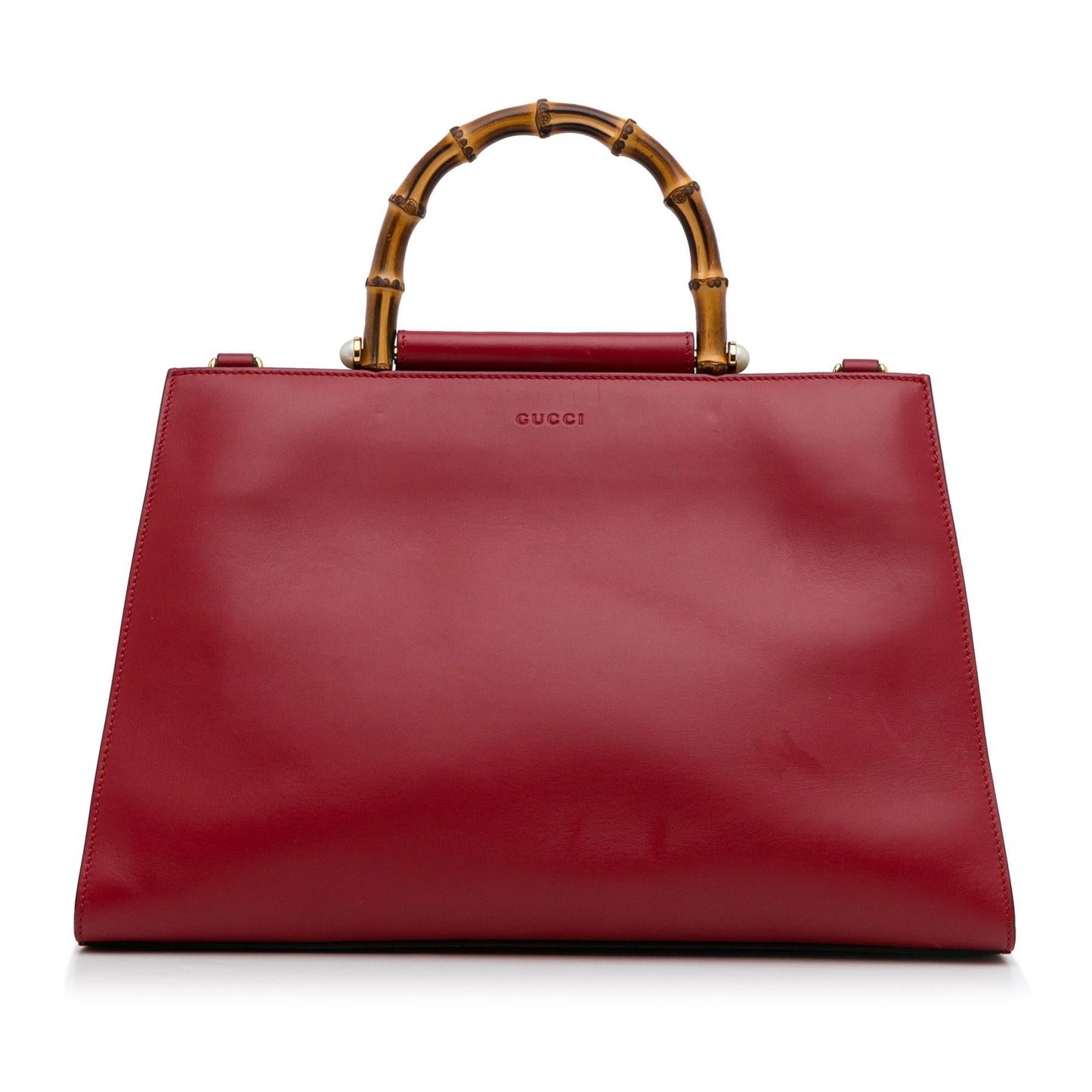 Gucci Bamboo Nymphaea SHG-Vascev Calf Red Medium Satchel Bag