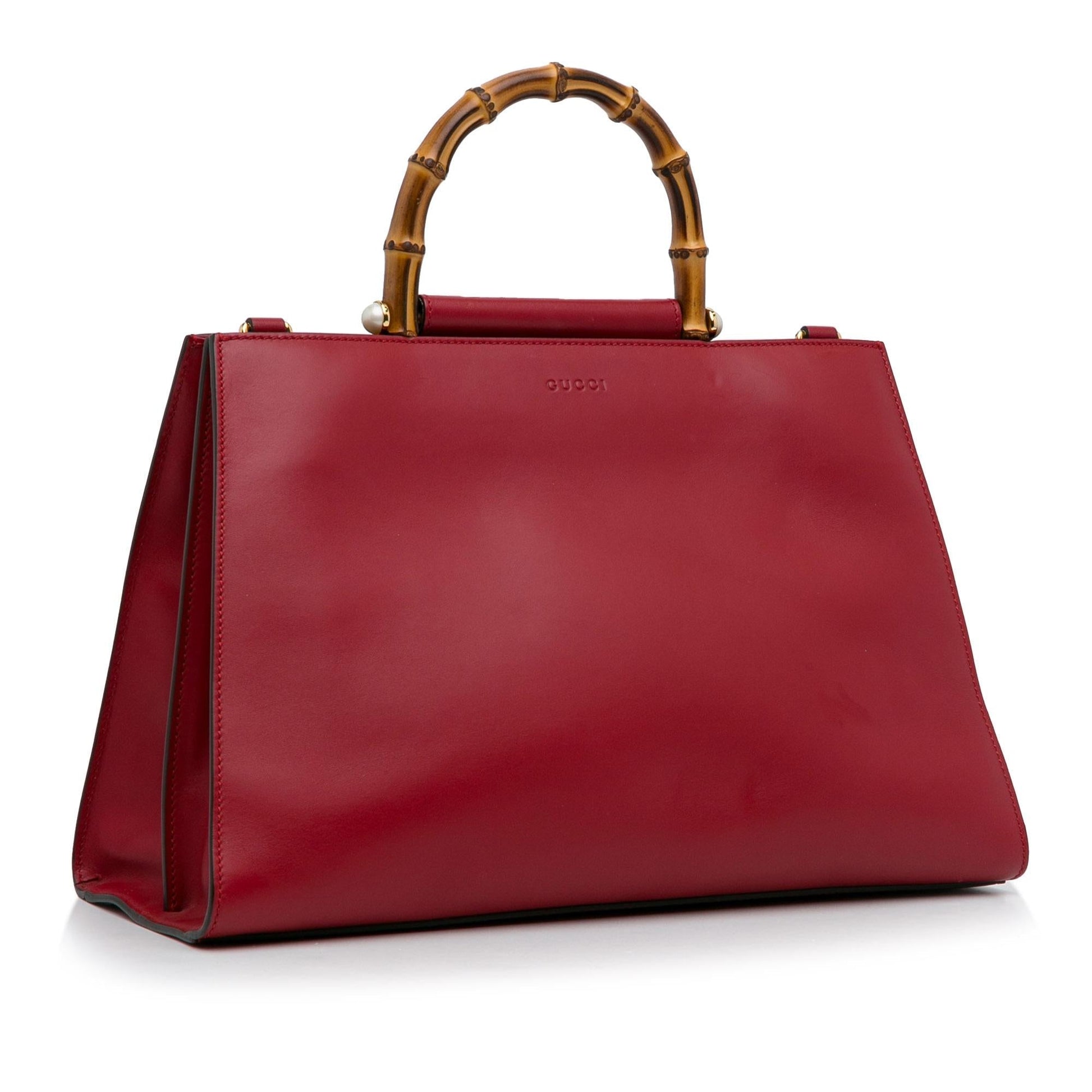 Gucci Bamboo Nymphaea SHG-Vascev Calf Red Medium Satchel Bag