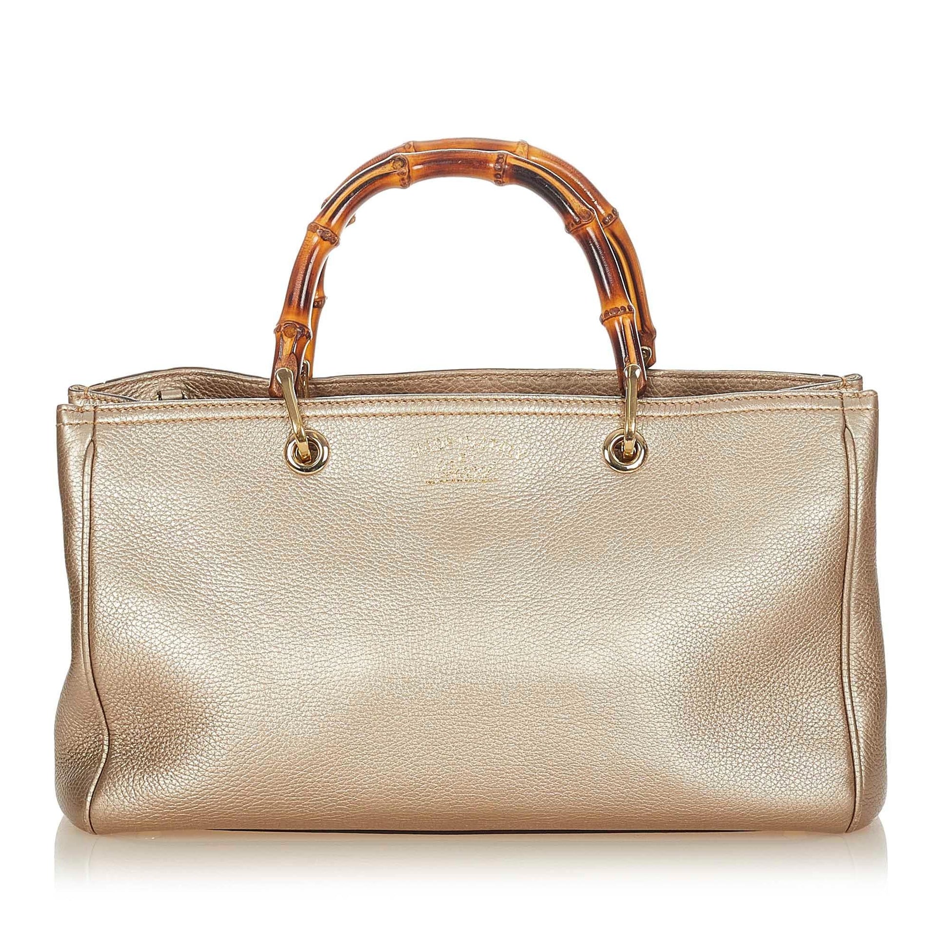 Gucci Bamboo Shopper SHG Leather Calf Silver Medium Satchel Bag